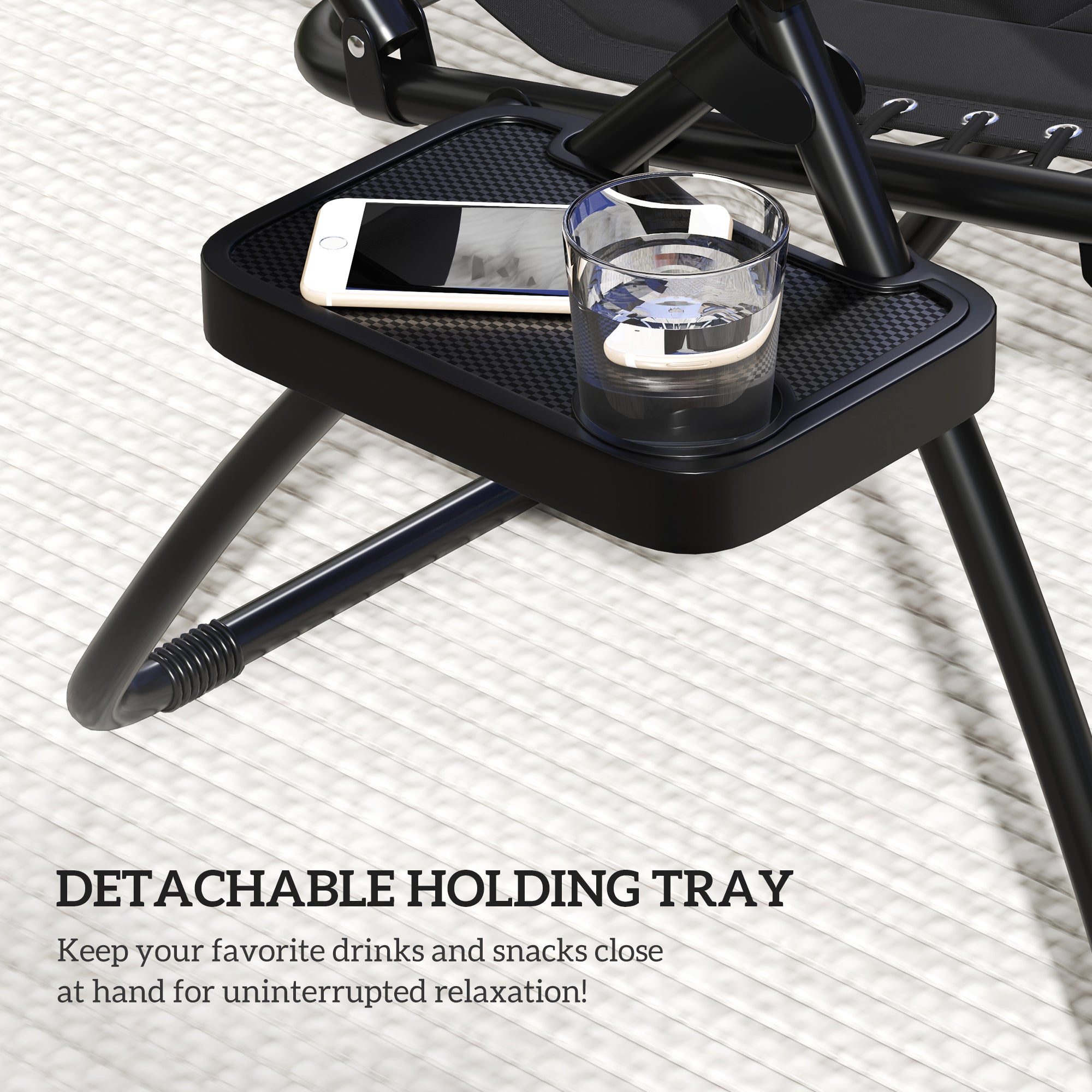 Zero Gravity Lounger Chair Set of 2, Folding Reclining with Shade and Cup Holder, Black