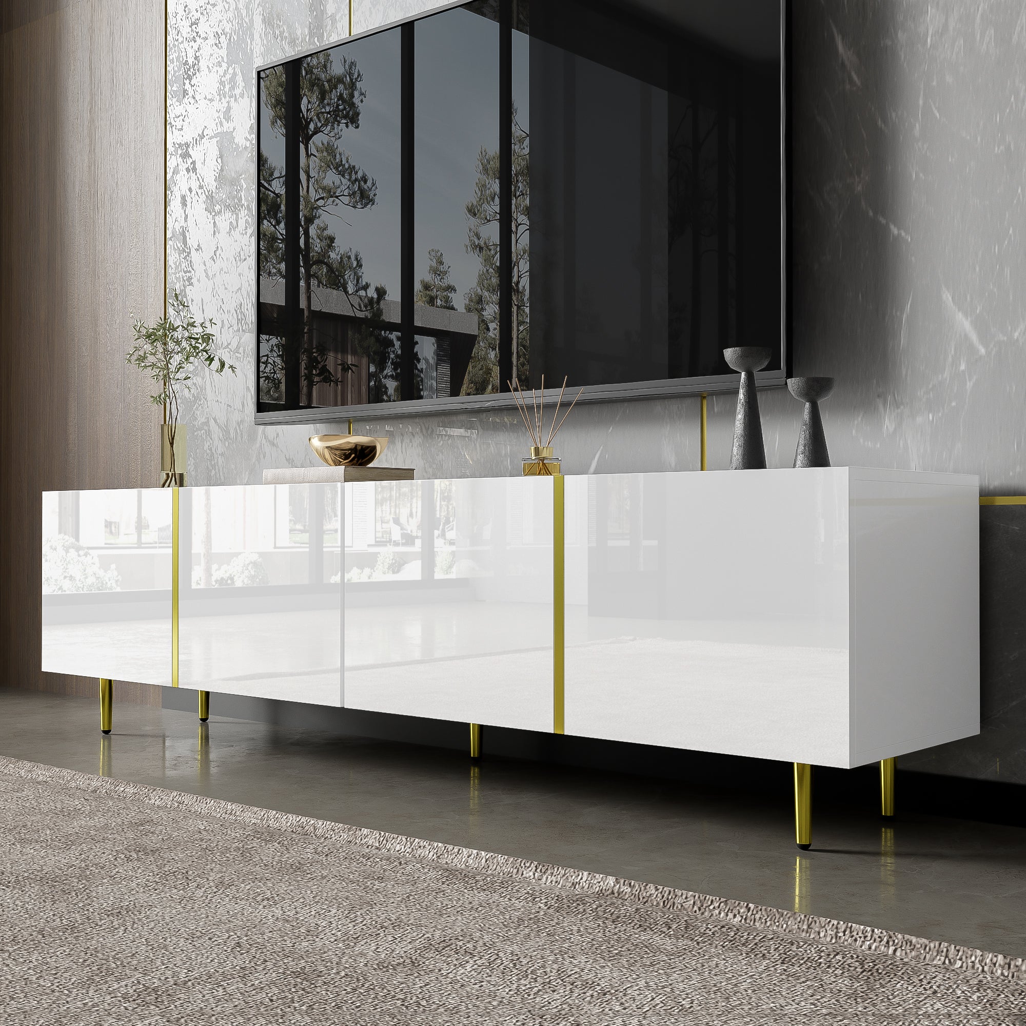 TV cabinet, four doors, modern, white