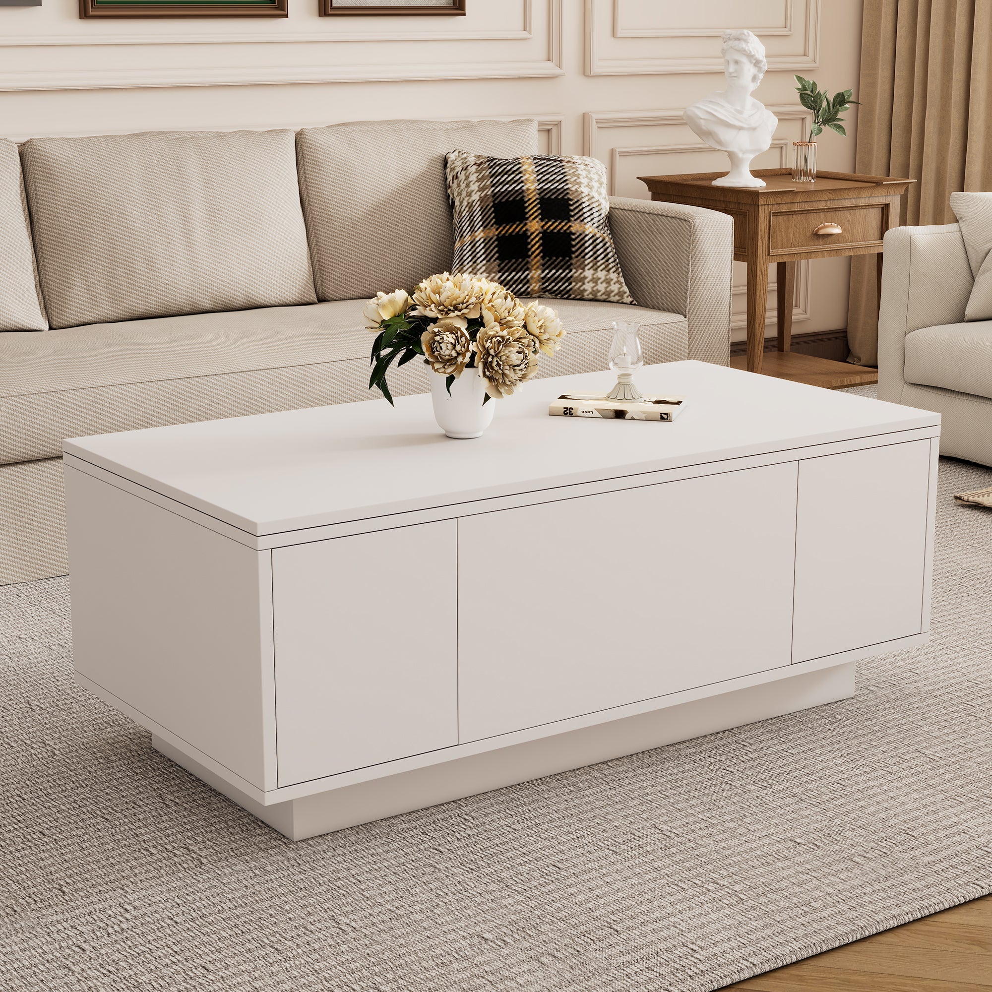 Modern Coffee Table with Double Lift-Top, Hidden Storage, 50kg Capacity