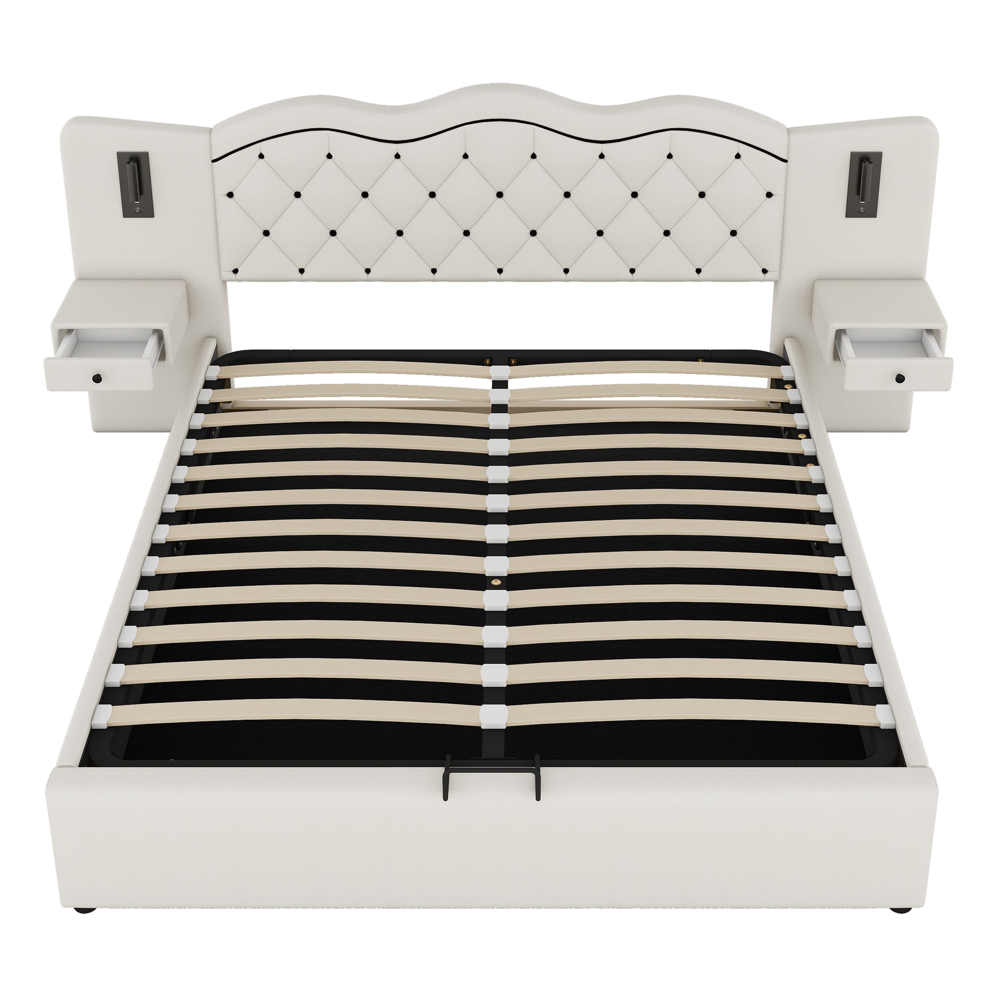 Upholstered Bed 180x200cm Hydraulic Lift Storage Headboard USB Lamps - Beige