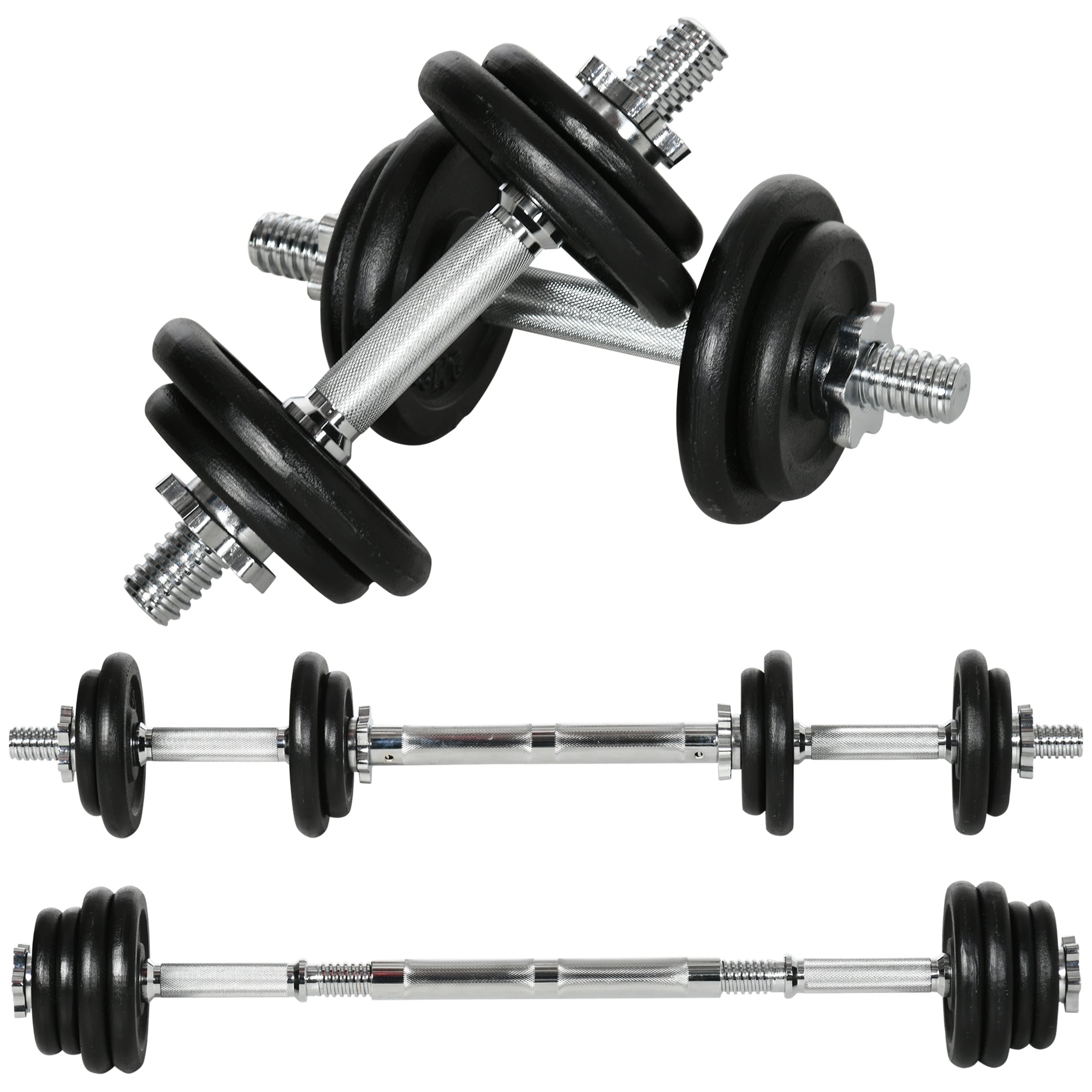 Dumbbell Set 2-in-1, Adjustable 20KG with Barbell, Rust-Proof Metal