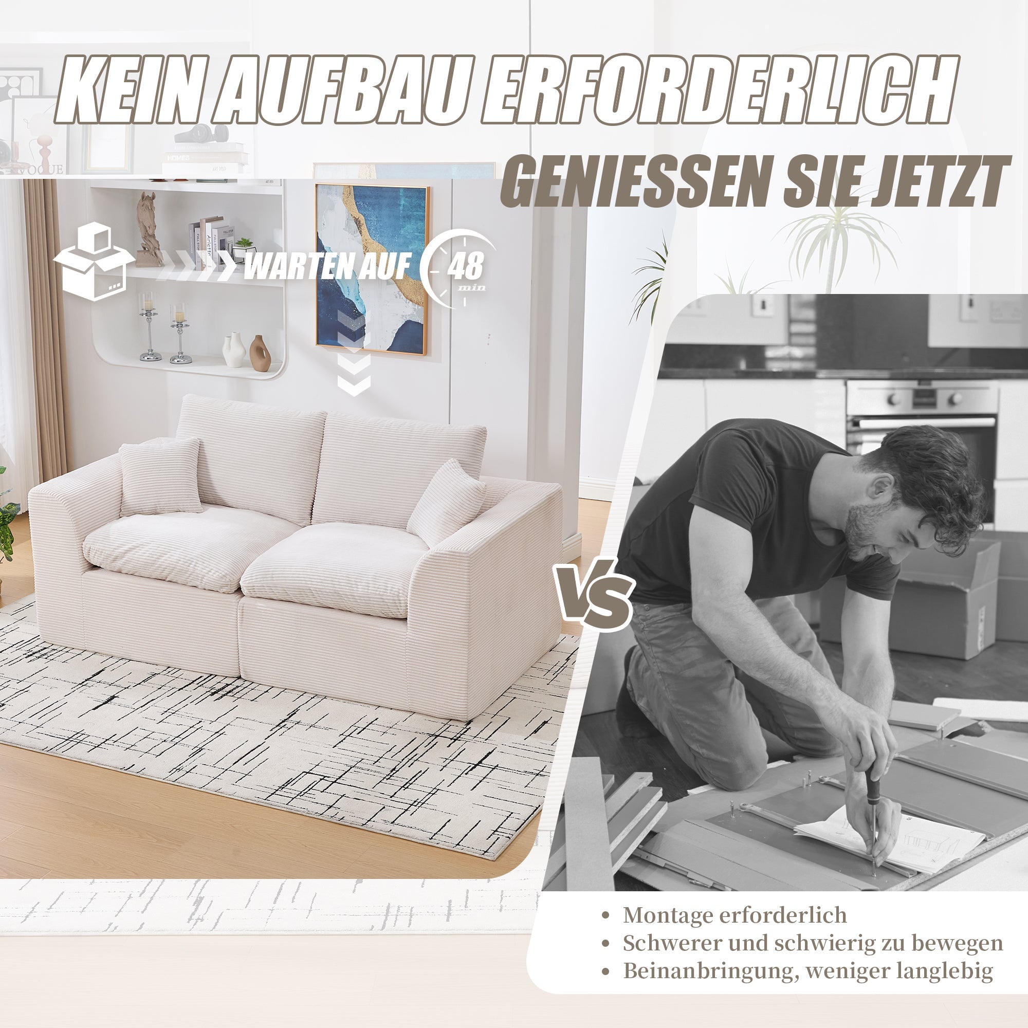Sofa Two-Seater Modern Minimalist Nordic Style - Fabric
