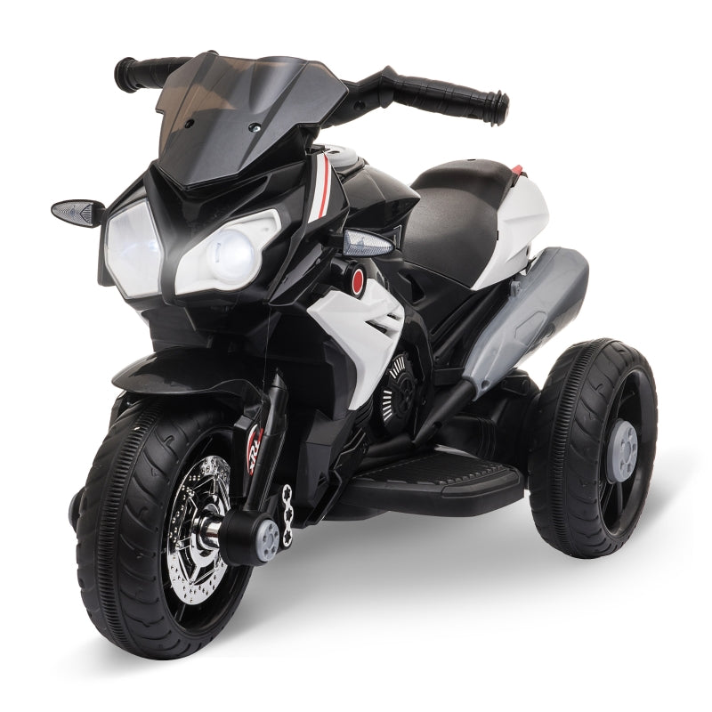 Electric Kids Motorcycle, Lights & Sounds, 3 km/h, Rechargeable, Black/White