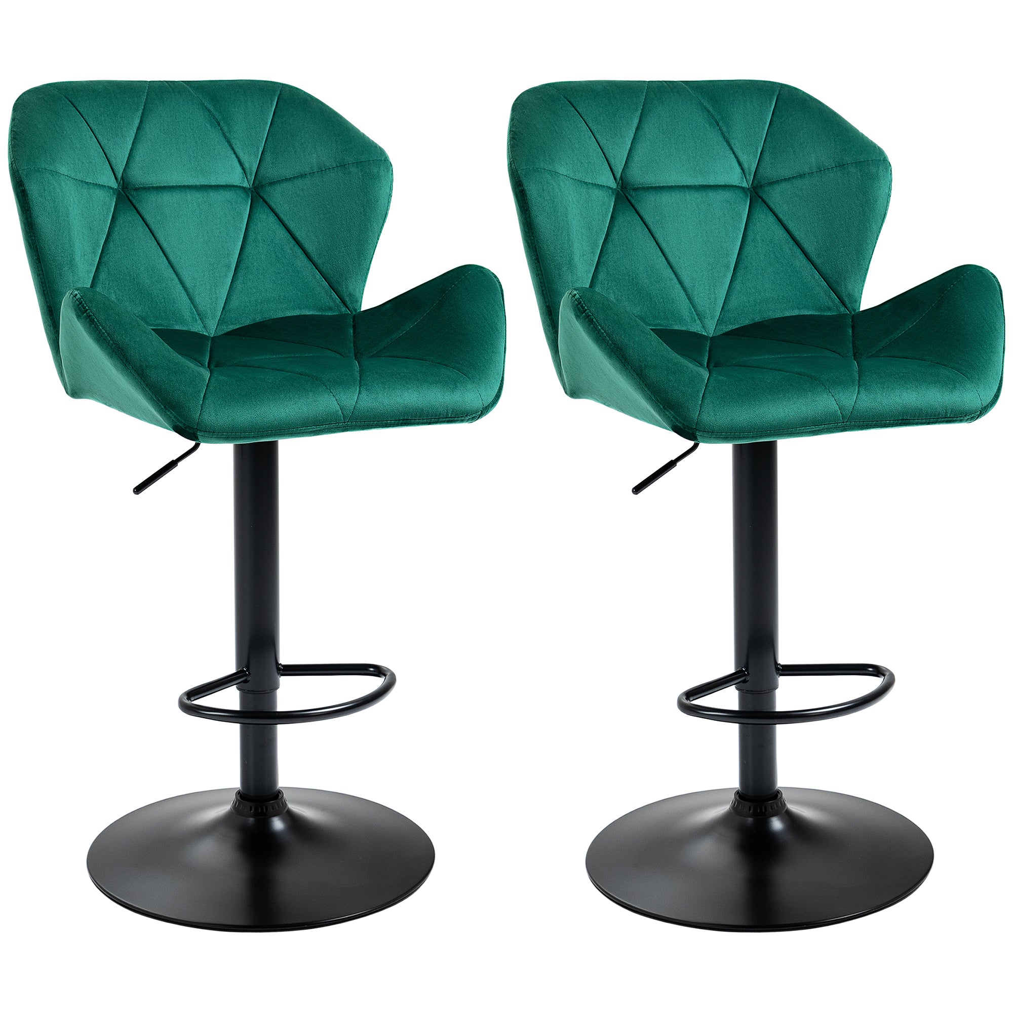 Bar Stools Set Of 2, Adjustable Height with Metal Frame Footrest, Velvet-Touch Green