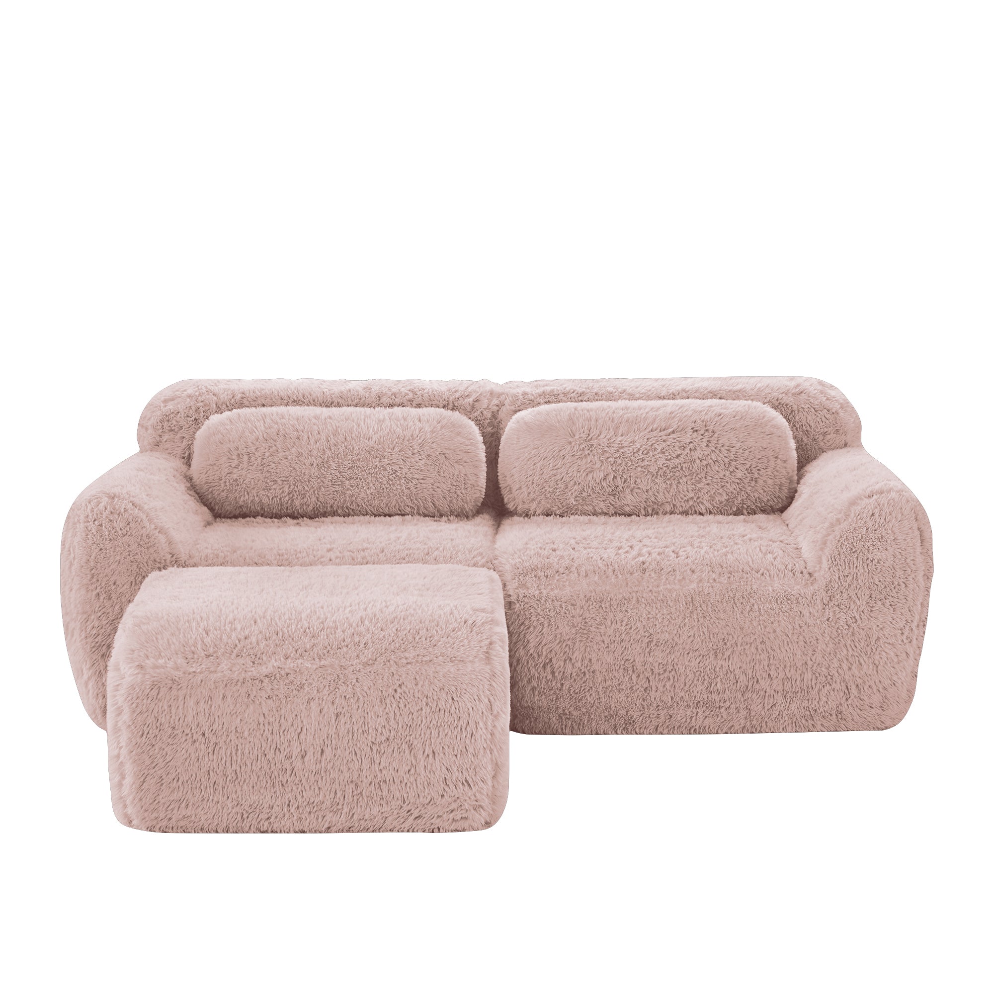 L-Shaped 2-Seater Sofa Modular Plush Fabric No Assembly - Pink