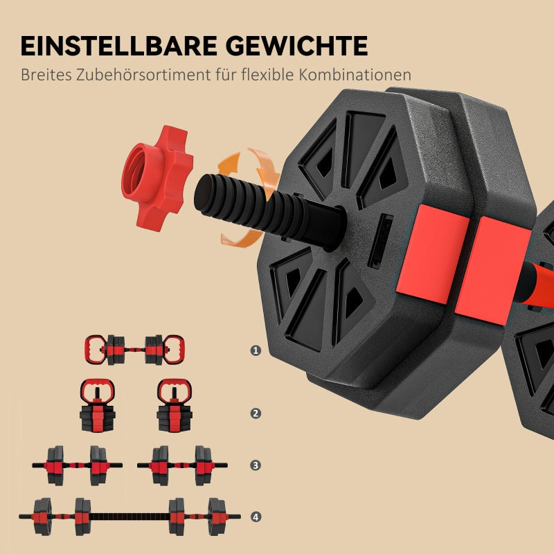 4-in-1 Dumbbell Set Adjustable 15 kg Dumbbells & Barbells