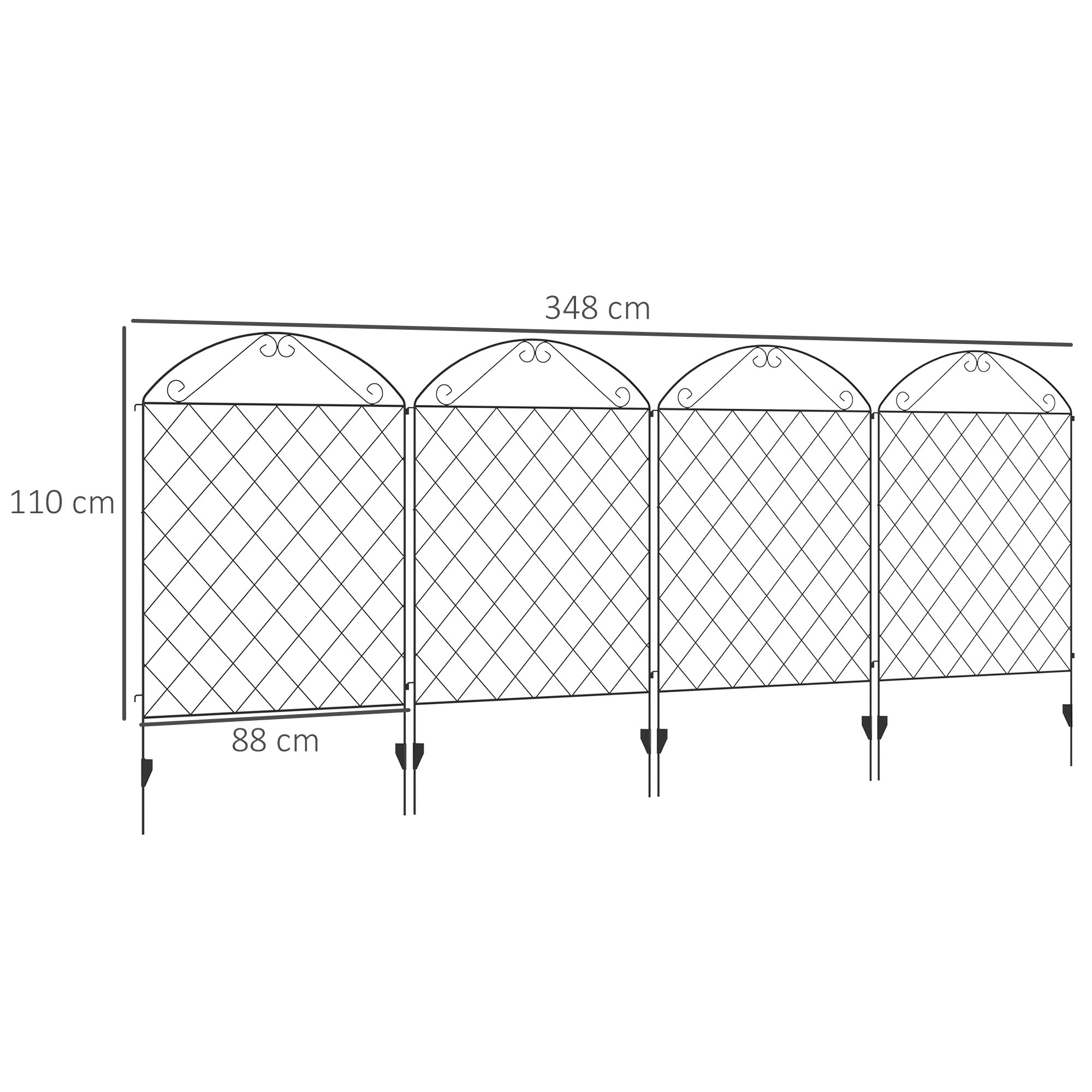 Decorative Garden Fencing, 4PCs Picket Fence Panels 43in x 11.5ft Metal, Black