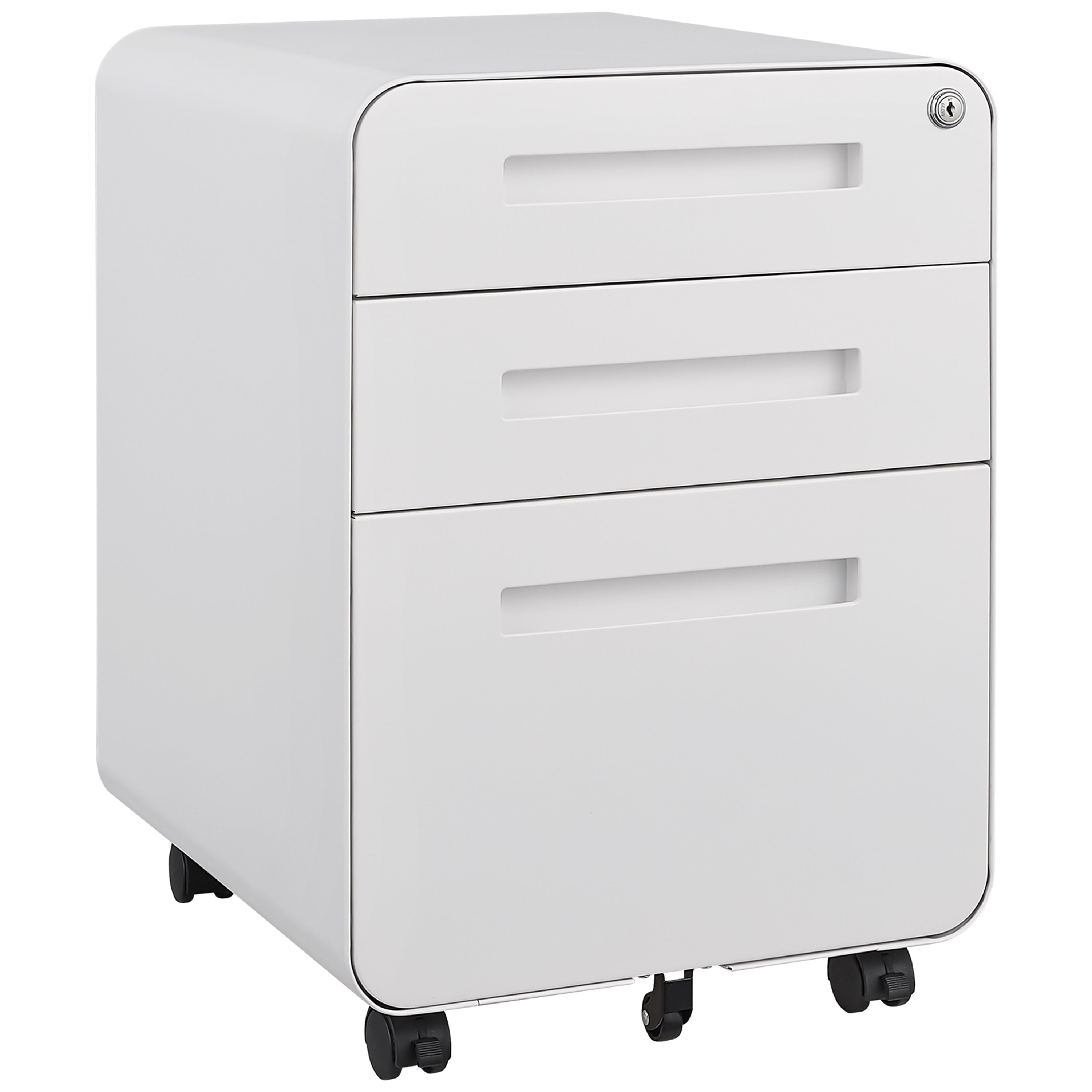 Mobile File Cabinet 3 Drawer Under Desk Legal/A4 Anti-Tilt - White Steel