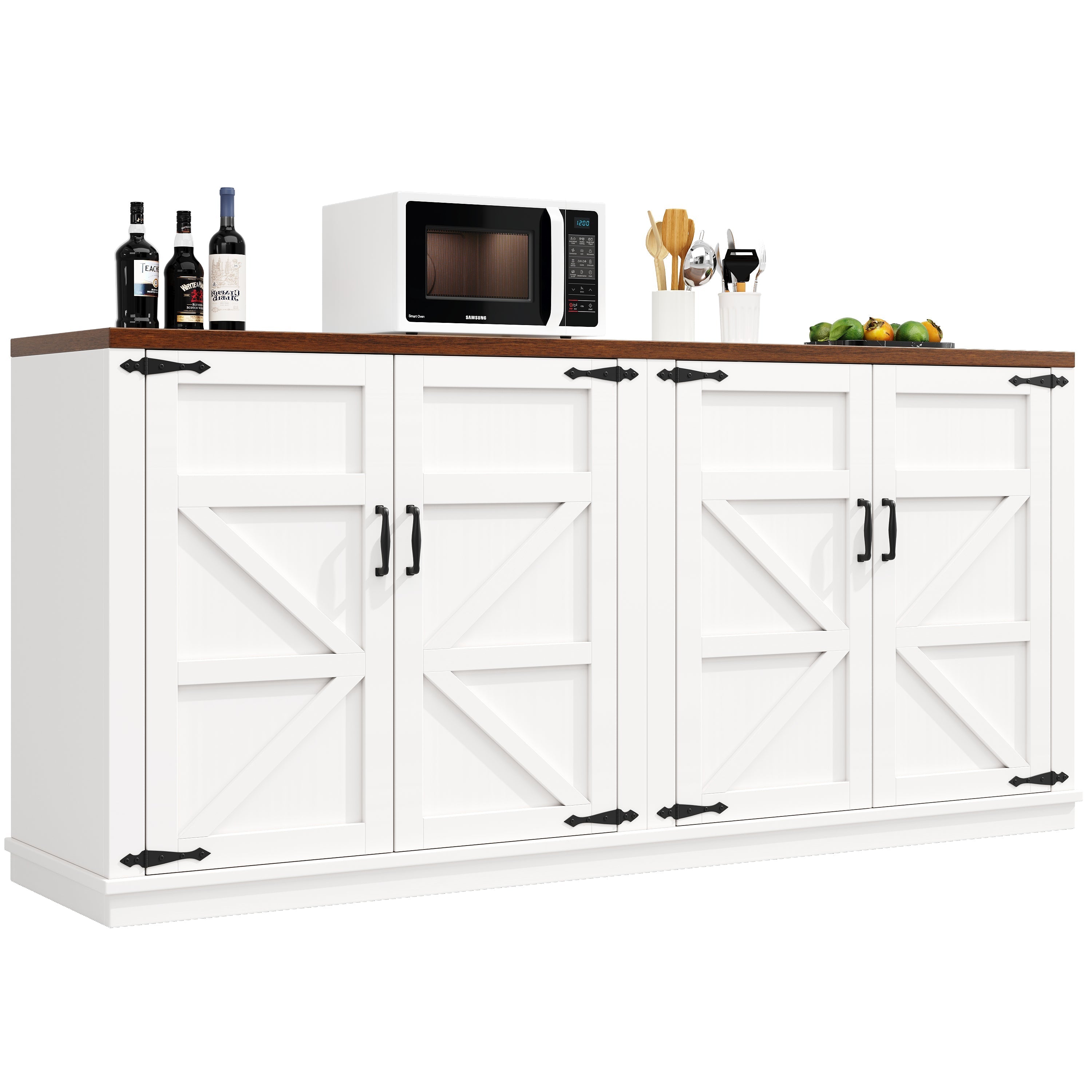Country Sideboard 4 Doors 160x40x85cm Adjustable Shelves - White