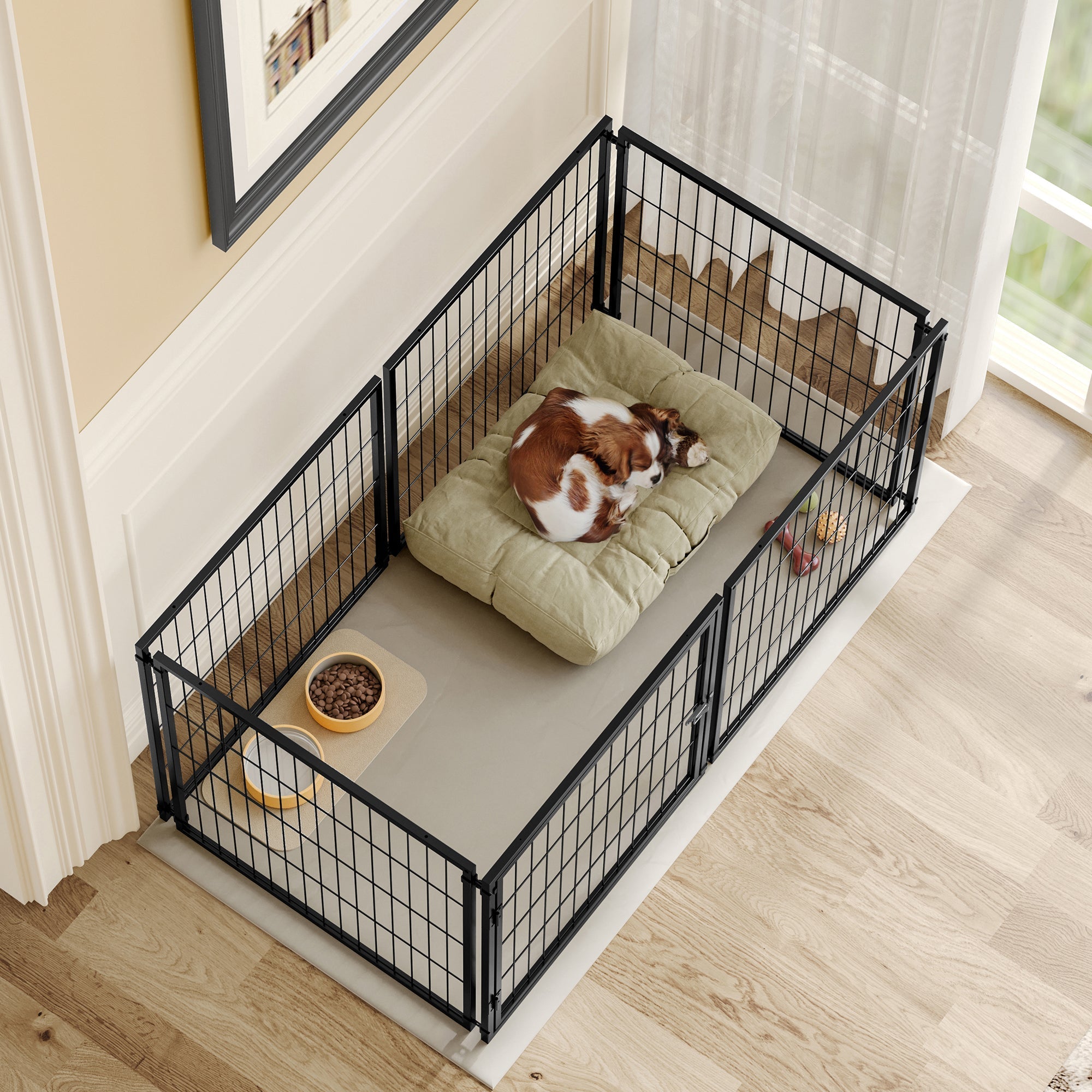 Basics Modular Dog Crate Flexible Safety Lid Adjustable Door 120x60x60cm - Black Steel