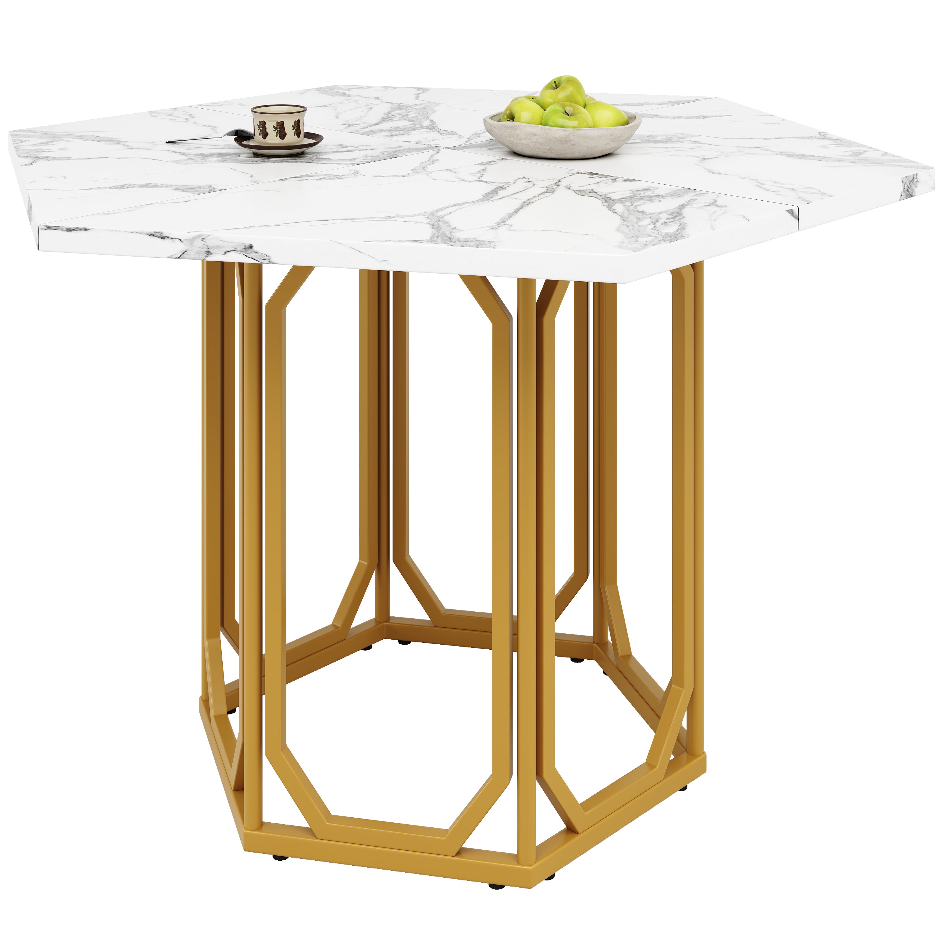 Hexagonal Marble Table Metal Legs - Gold