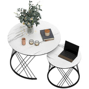 Coffee Tables Set of 2, Nestable Round Living Room, White Marble Look