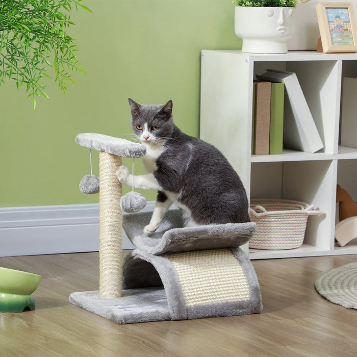 PawHut Small Cat Scratching Post Play Tree with Play Ball, Brown