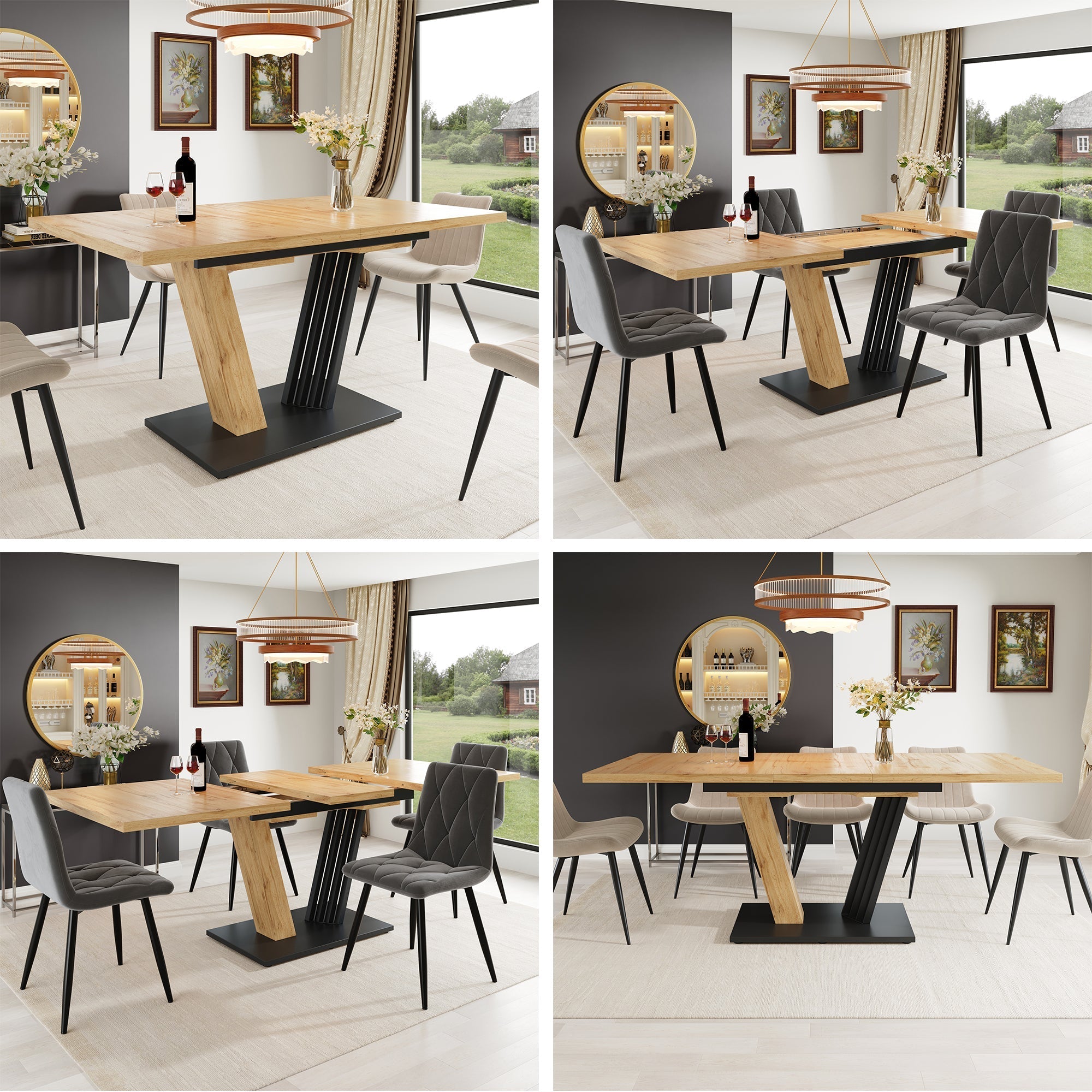 Extendable Dining Table with Wing-Shaped Legs, 120-160 cm, Wood Look