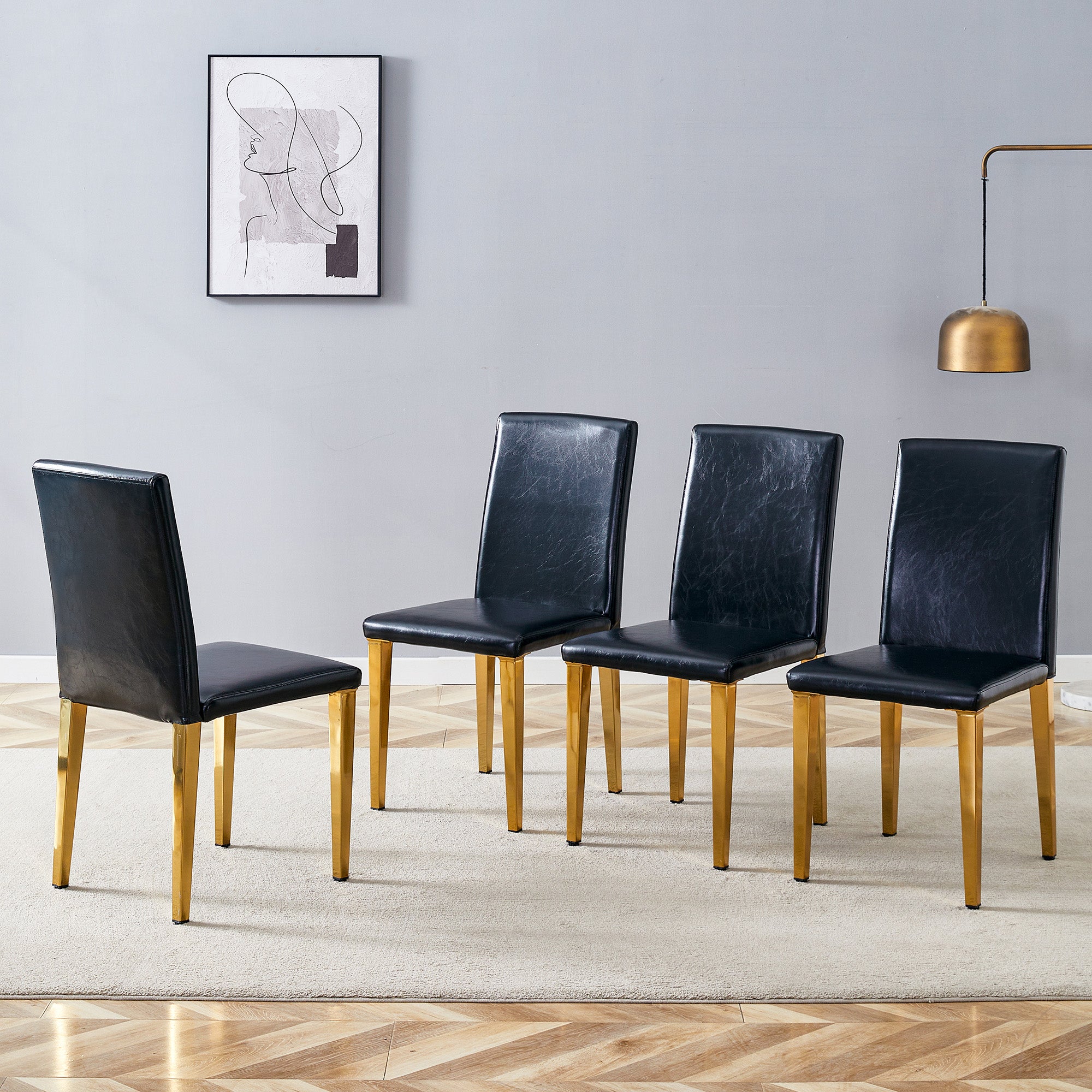 Minimalist Dining Chairs Set of 4, European Lightweight Luxury Style, Black and Gold