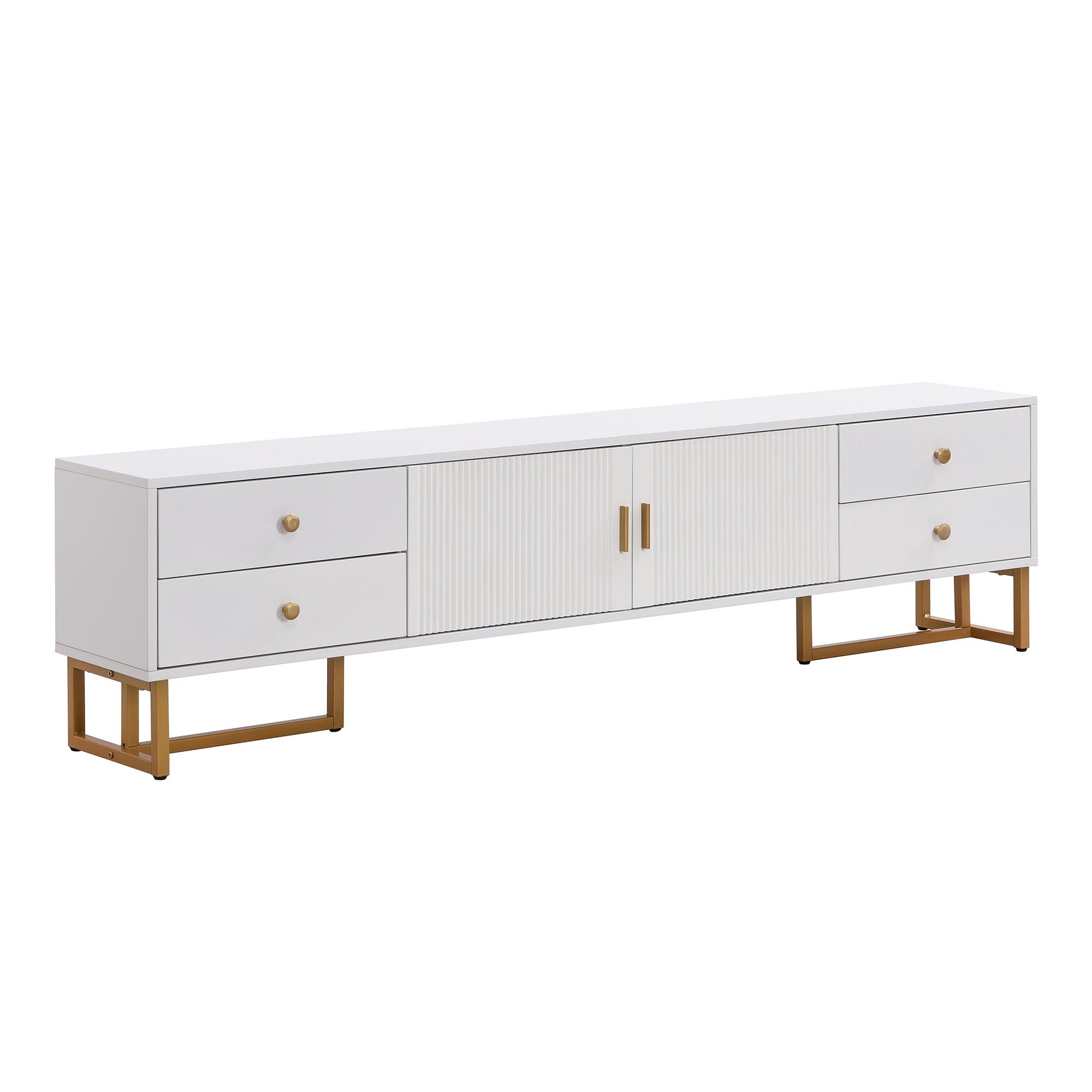 TV Cabinet, Low Panel with Textured Door & Drawers, Gold Handles & Feet
