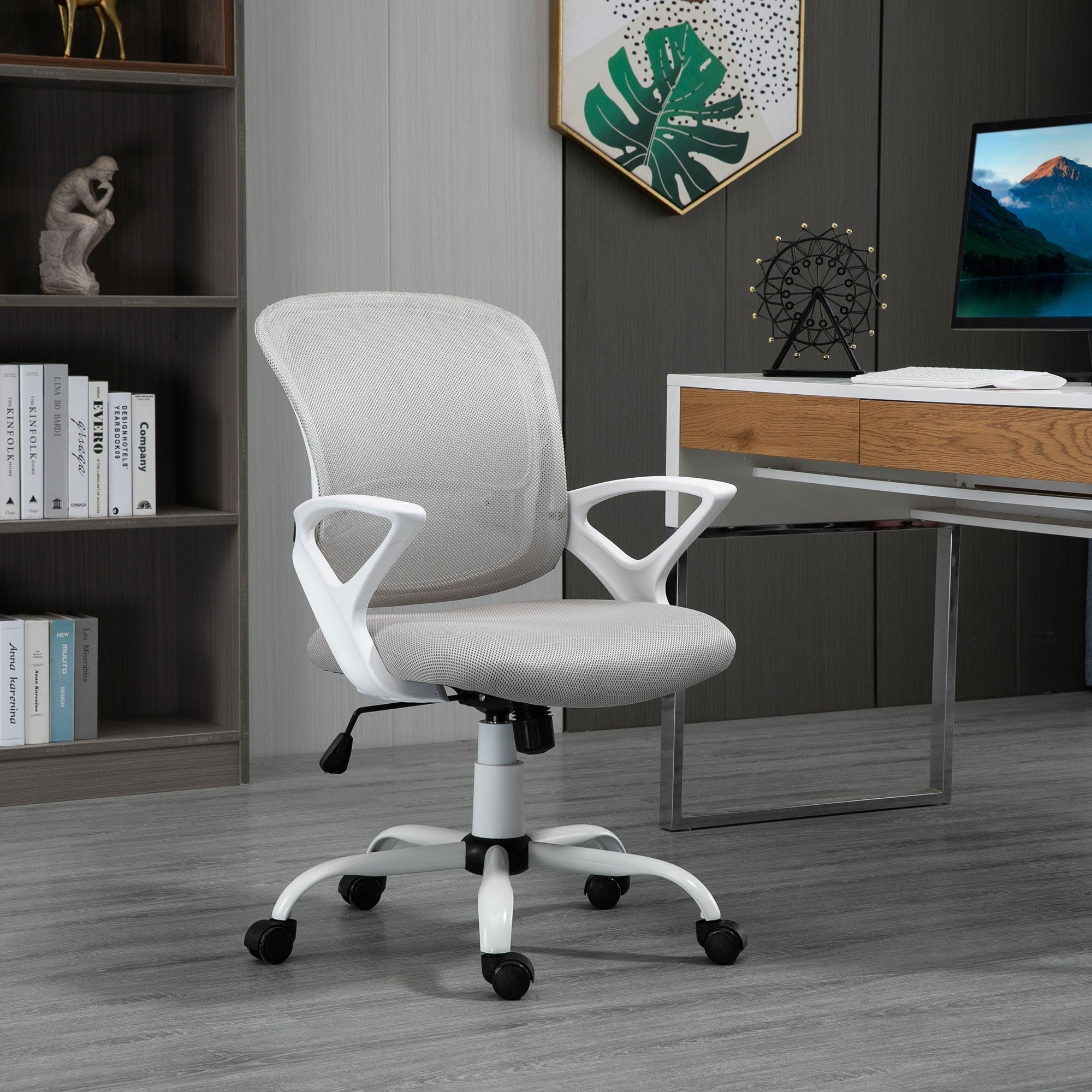Office Chair Swivel Desk with Lumbar Support Adjustable Height Mesh Grey