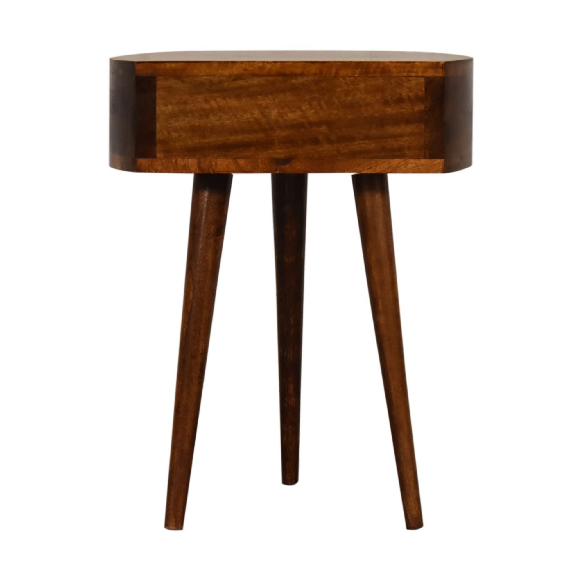 Solid Wood Semi Circle Bedside, 1 Drawer, Dark Brown Chestnut