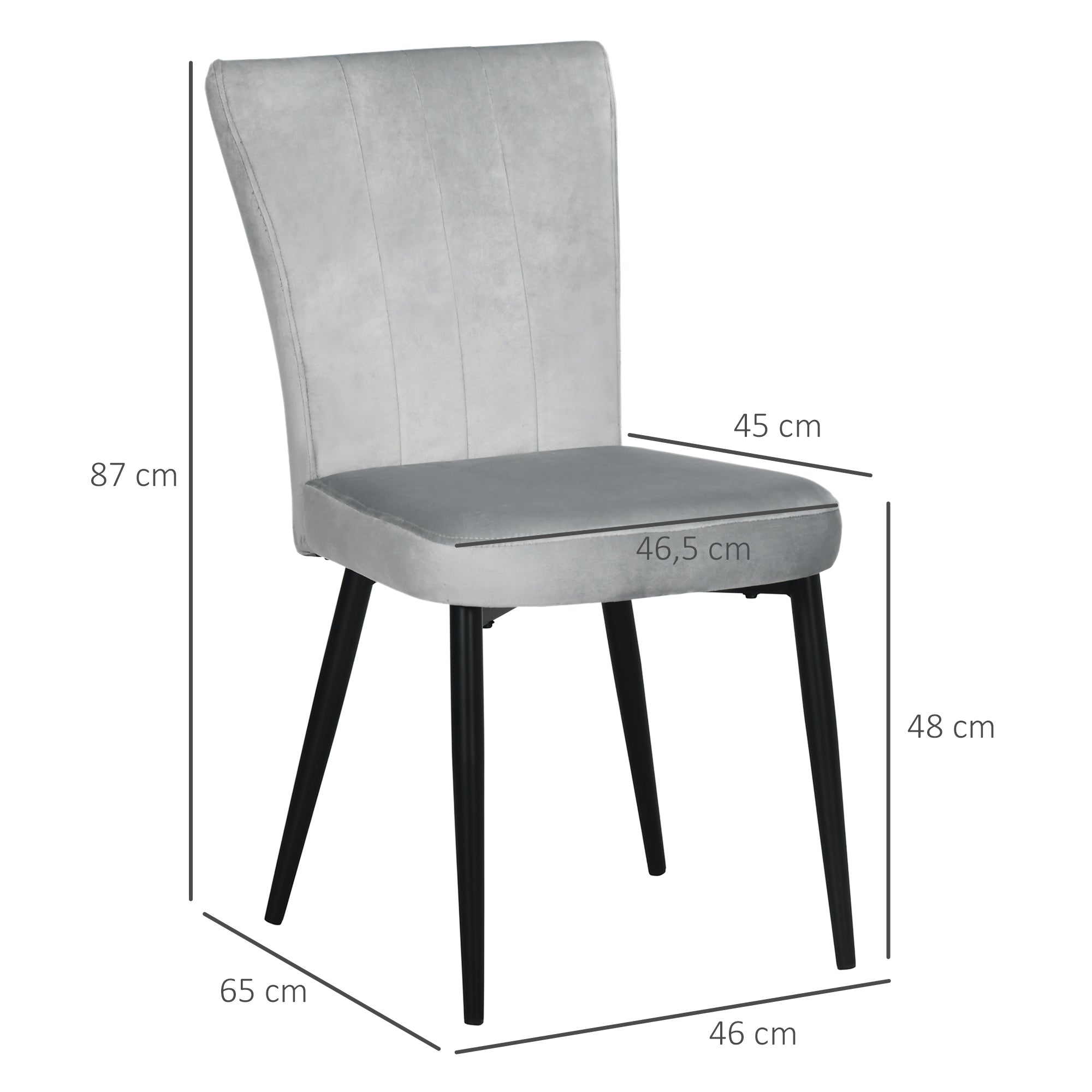 Dining Chair Set of 4, Kitchen Chairs, Backrest, Grey Velvet