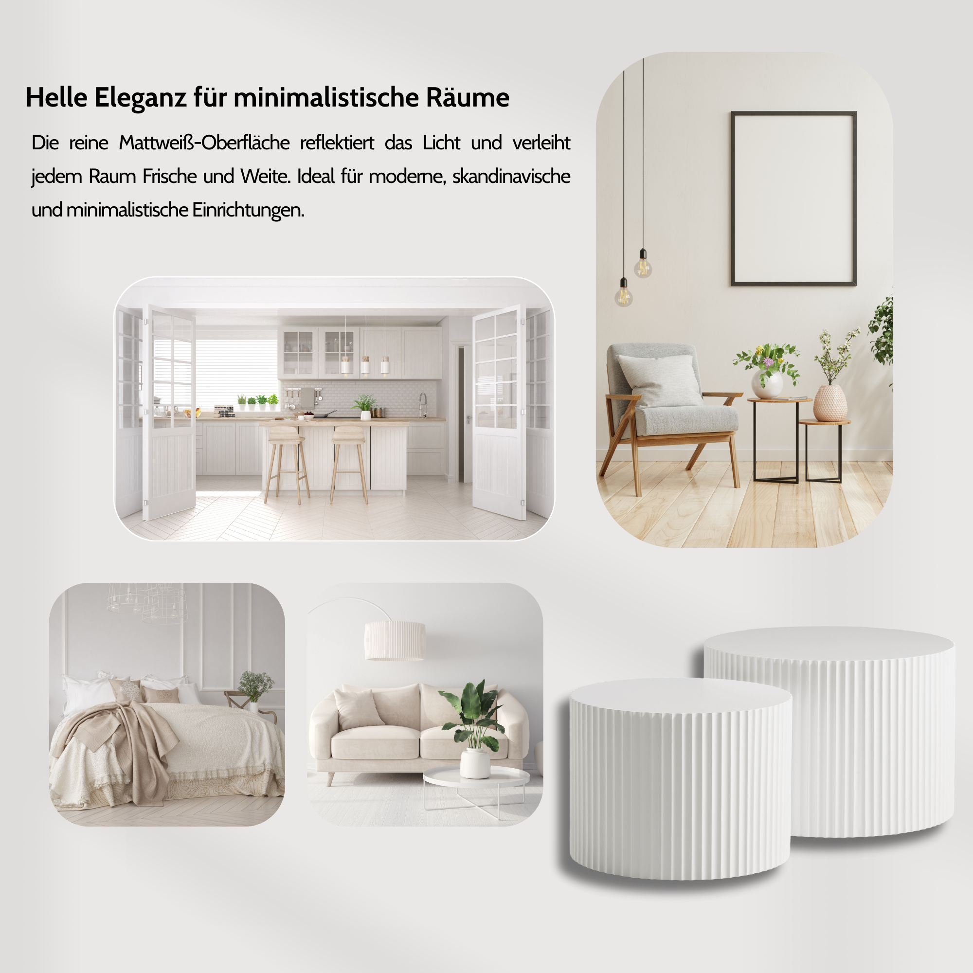 Modern Side Table Set Wavy Edge Nesting Design 60x40 & 48x35cm Matte White