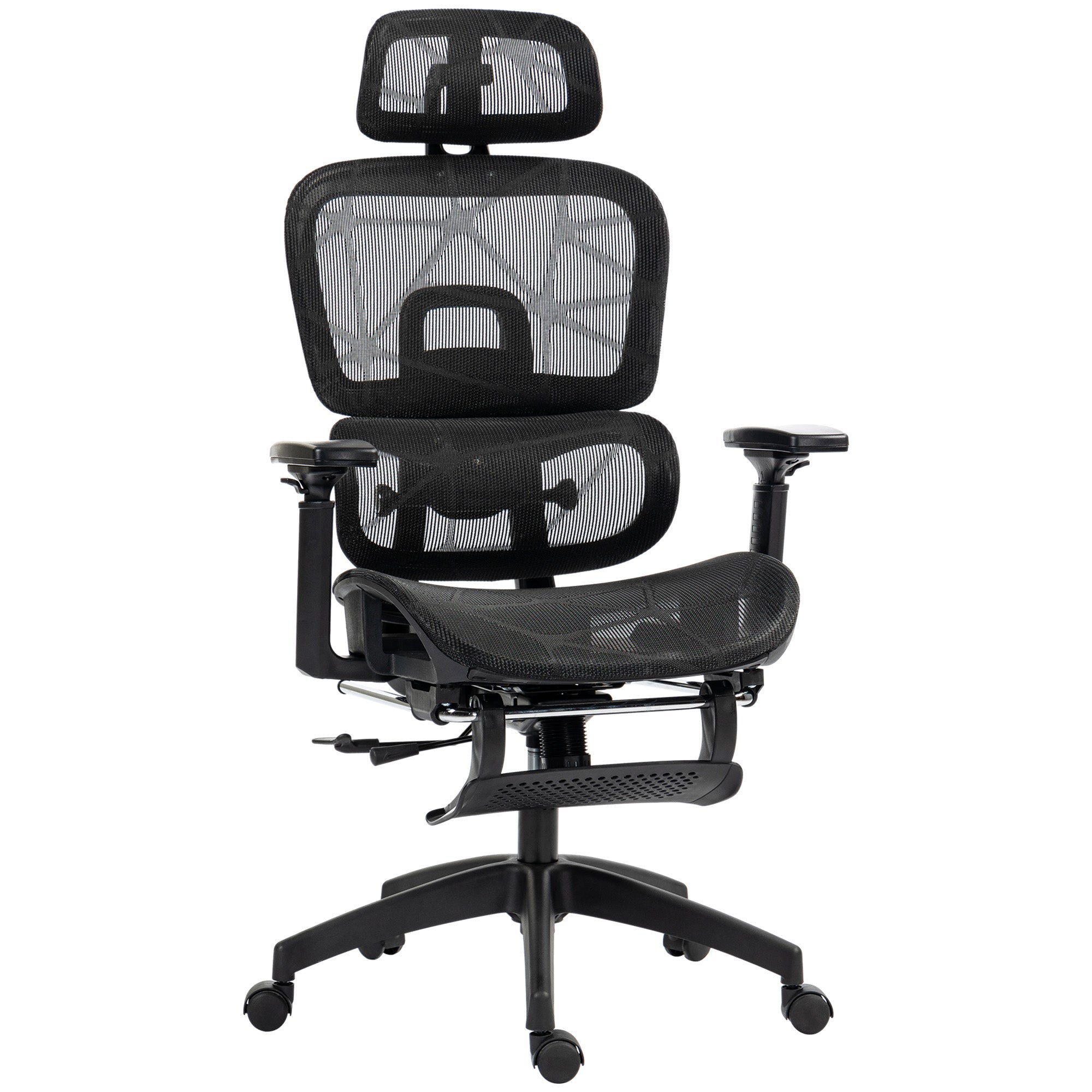 Office Chair Ergonomic Mesh Swivel Reclining Footrest, Black