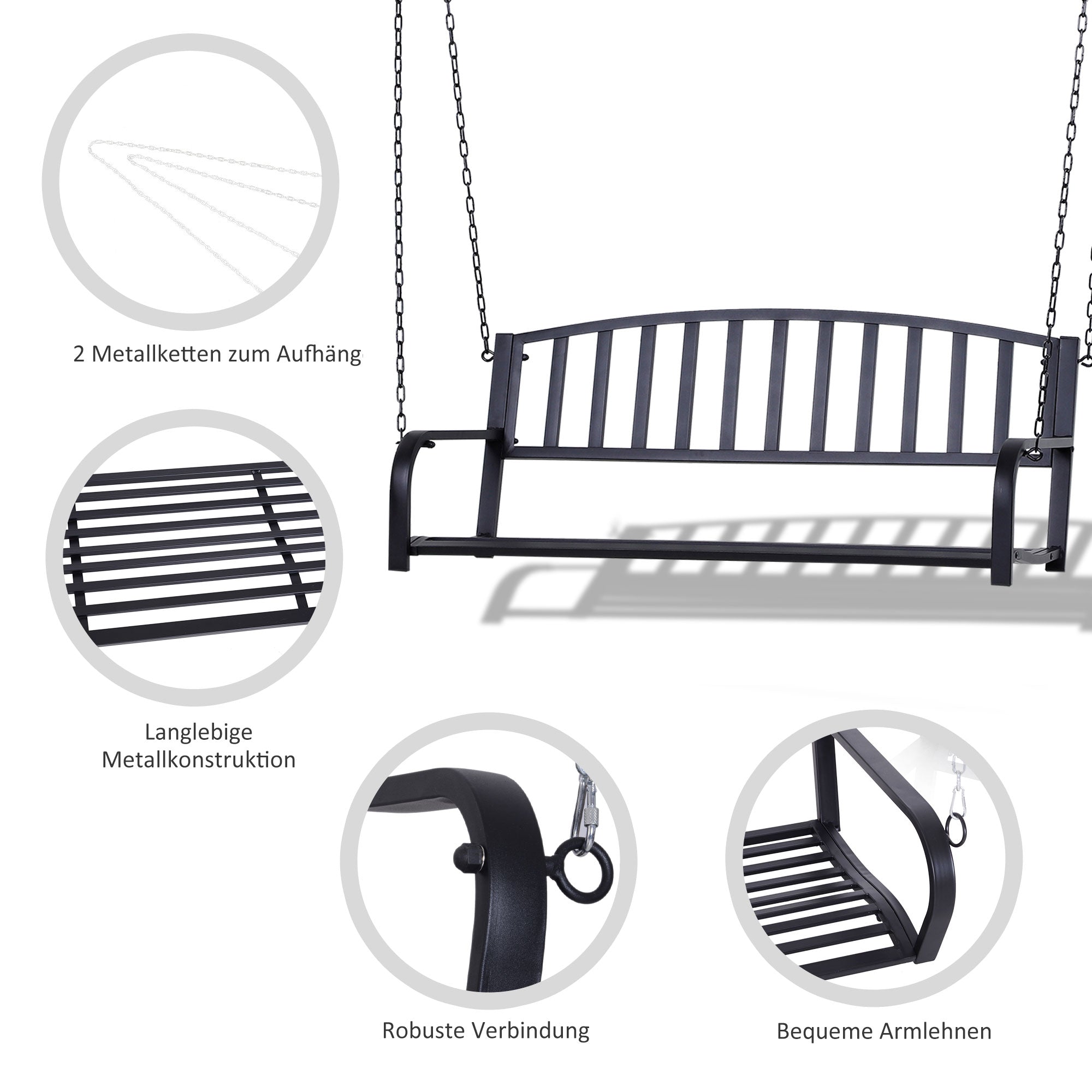 Hollywood Swing Garden Swing 2-Seater Hanging Bench Metal Black
