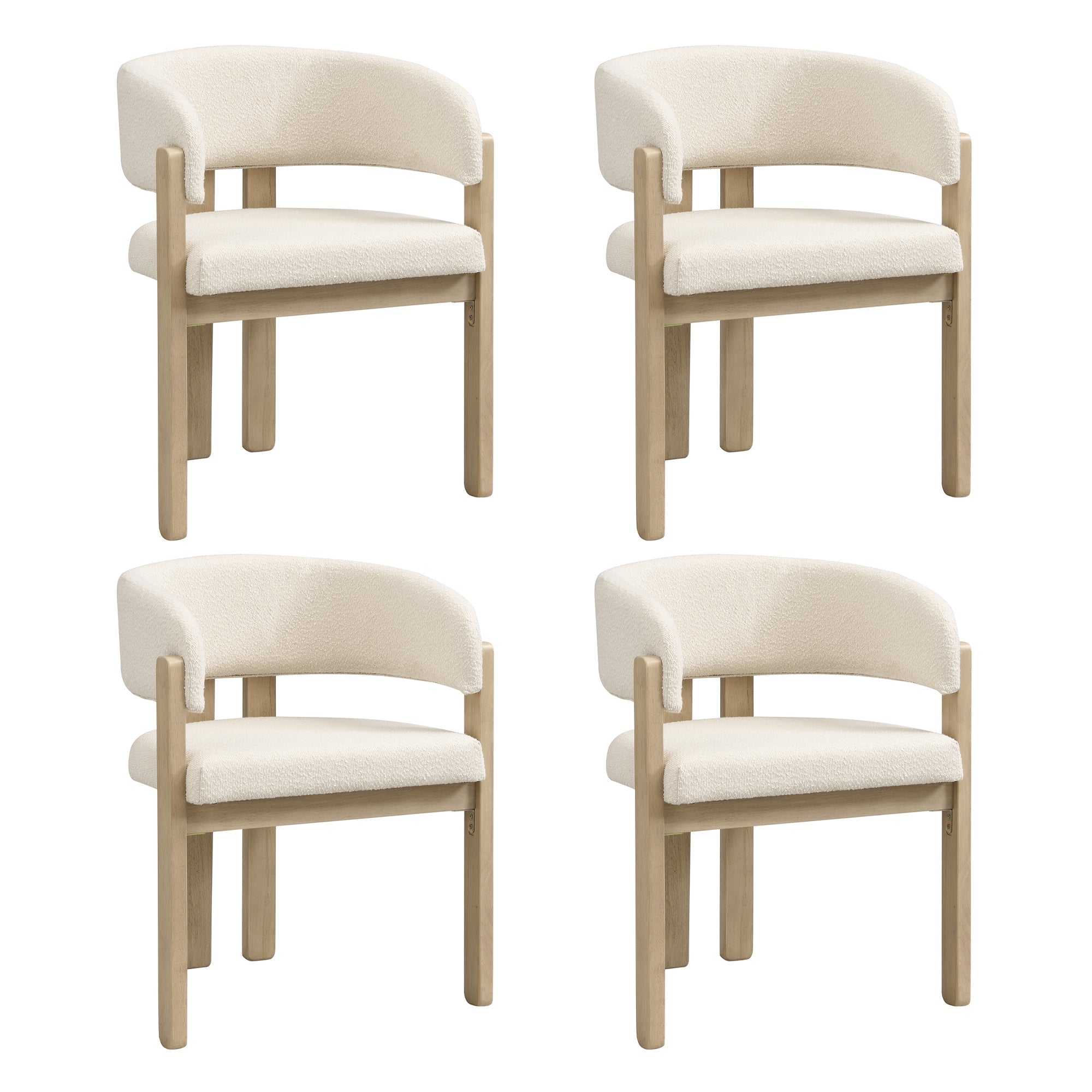 Solid Wood Dining Chairs, Set of 4 Modern Breathable Seats, Natural Bouclé