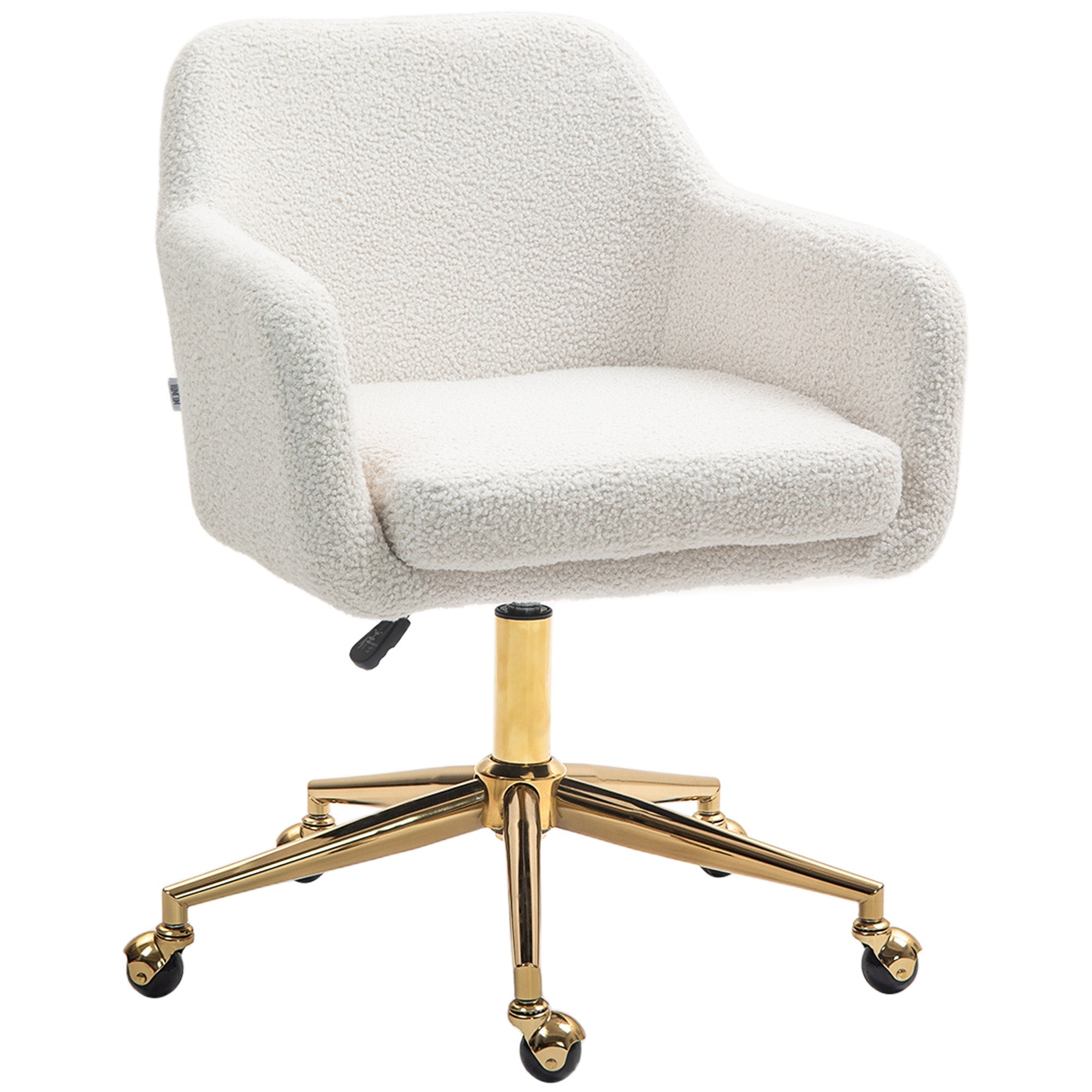 Office Chair, Height-Adjustable Swivel Recliner Steel Frame, Cream White Velvet
