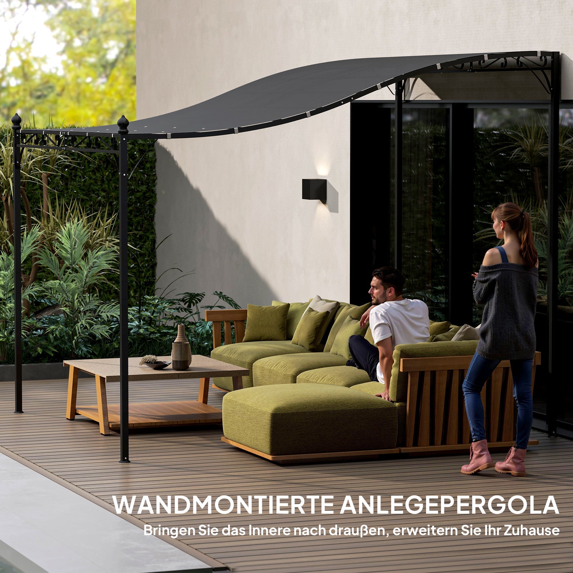 Pergola Lean-to Pavilion Water-Repellent Freestanding 2.5x3m Dark Grey