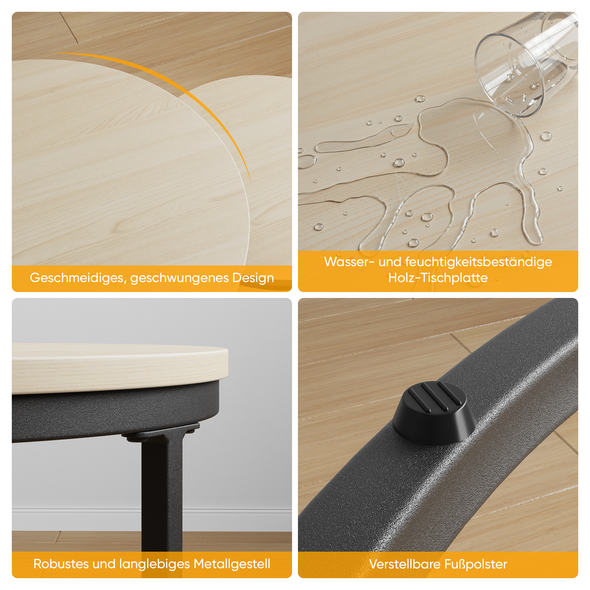 Nesting Coffee Table Set, Two-Piece Round 70cm Diameter with Metal Frame, Oak Wood Veneer