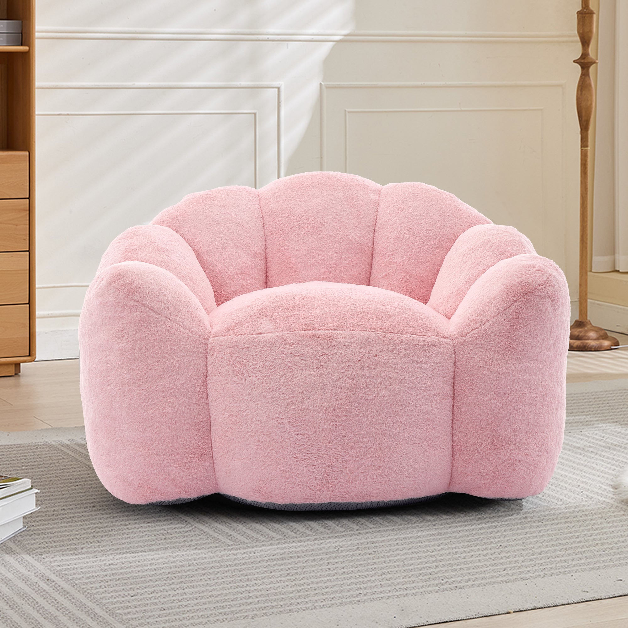 Lotus-shaped Compact Sofa, Adult Seat with Short-pile Pull Handle, Rose