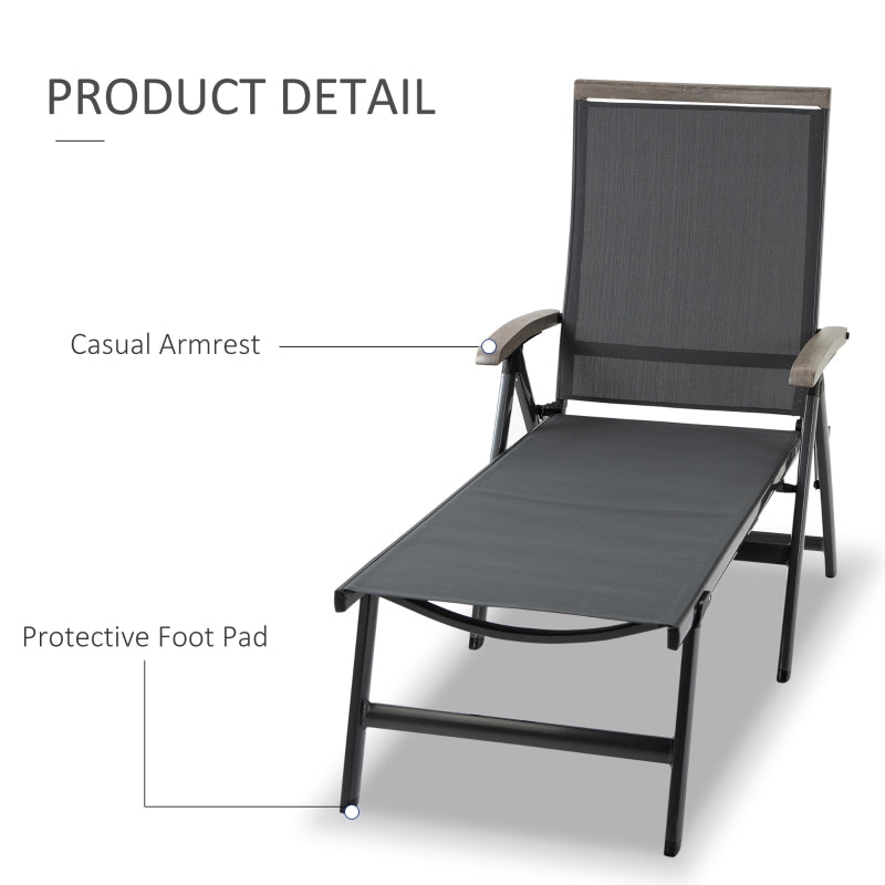 Outdoor Folding Sun Lounger, 5-Position Adjustable Aluminium, Grey