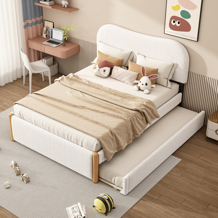 Upholstered Bed 140x200cm Pull-out Rollaway Bed - White