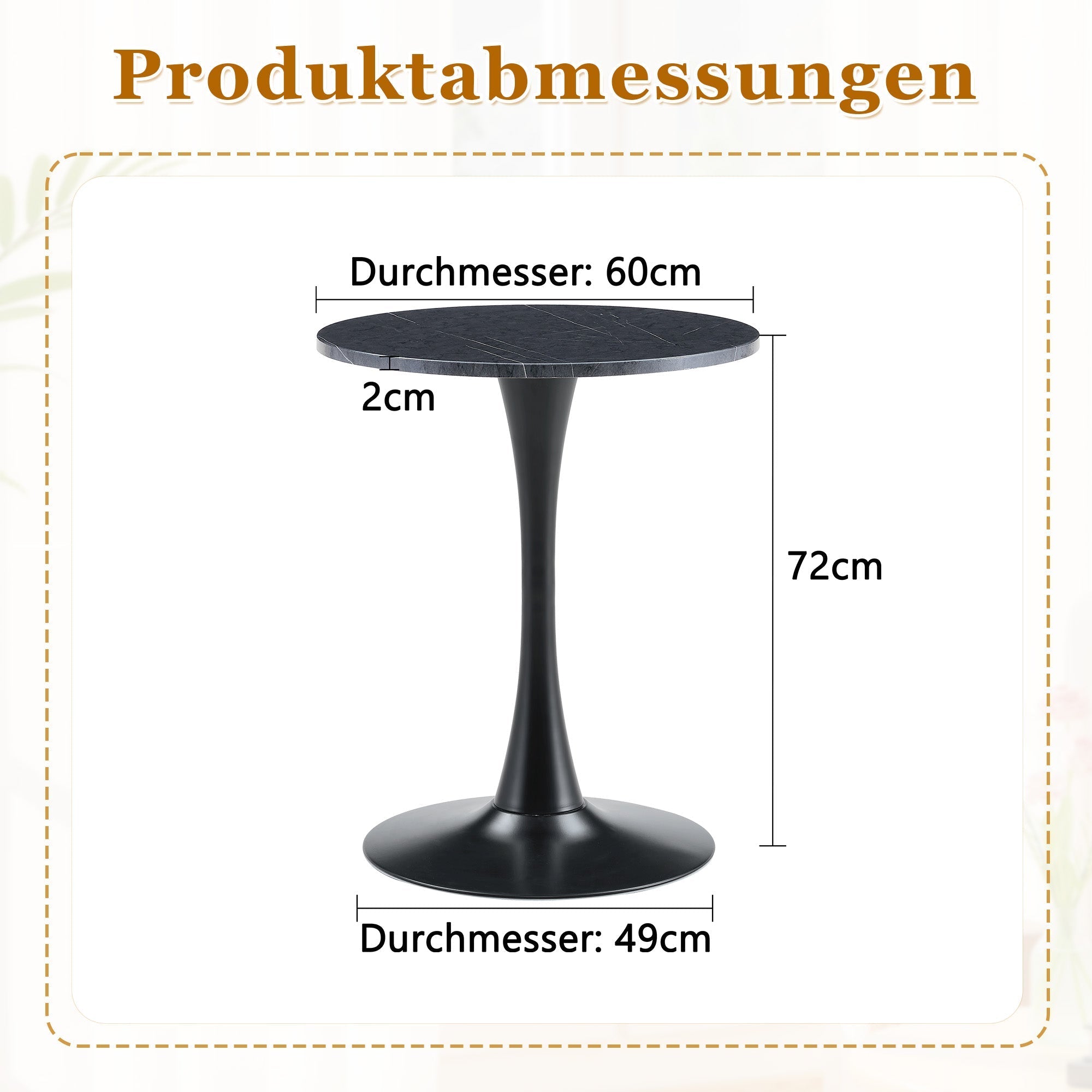 Round Side/Dining Table 60cm Marble Look - Black MDF