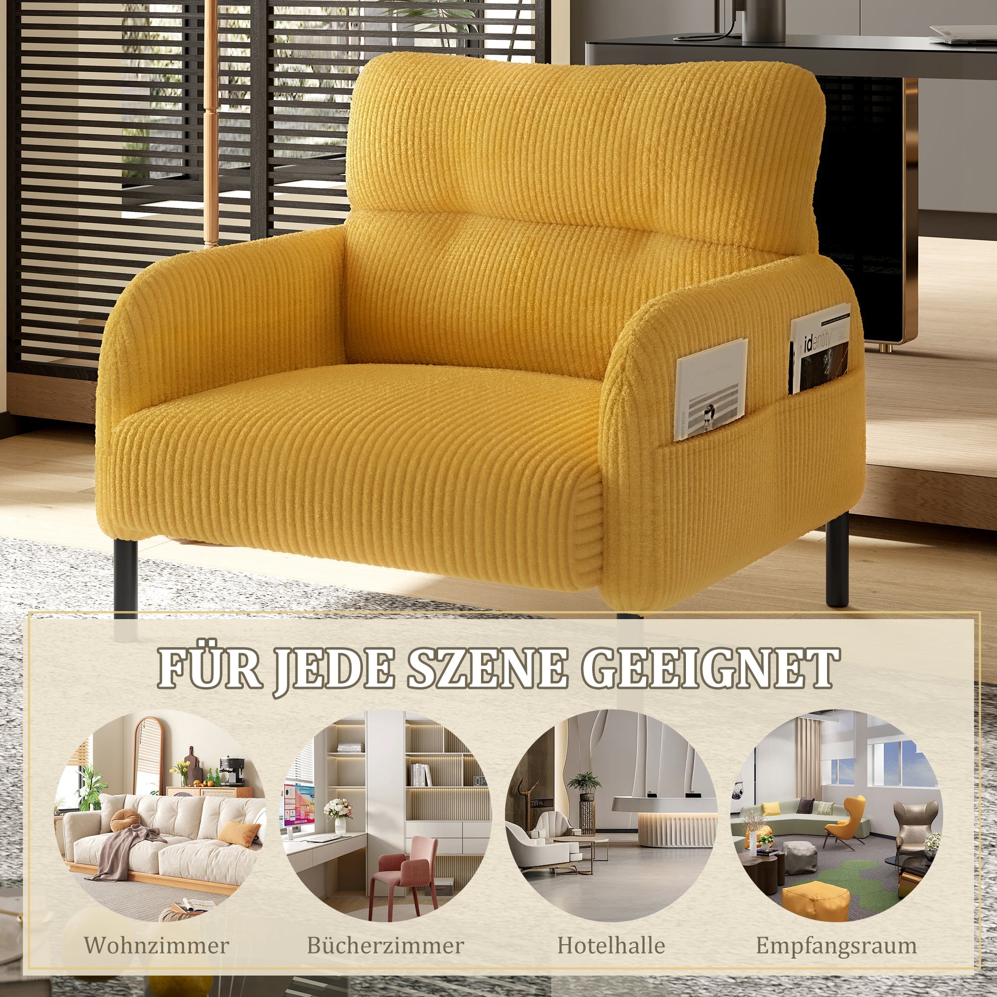 Sofa/Chair, Comfortable Seating with Side Pockets, Velvet Fabric