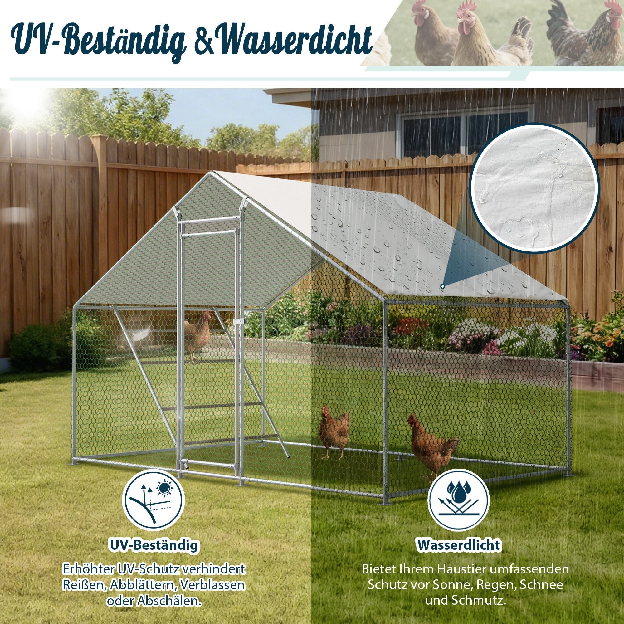 Chicken Coop 3x2m with Ladder, Safety Lock, and Waterproof UV Cover - Reinforced 1mm Tubes