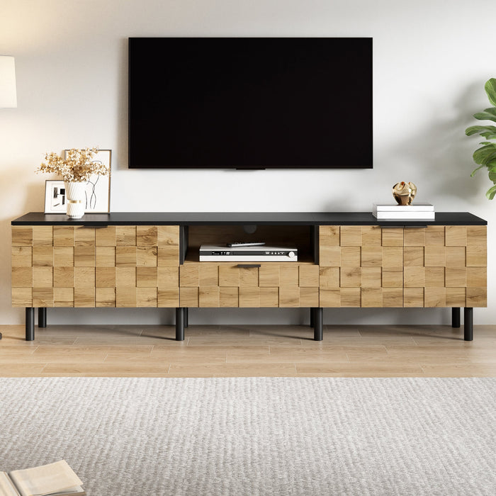 Mosaic TV Cabinet with 2-Door Drawer and Open Compartment, Wood Look Chipboard
