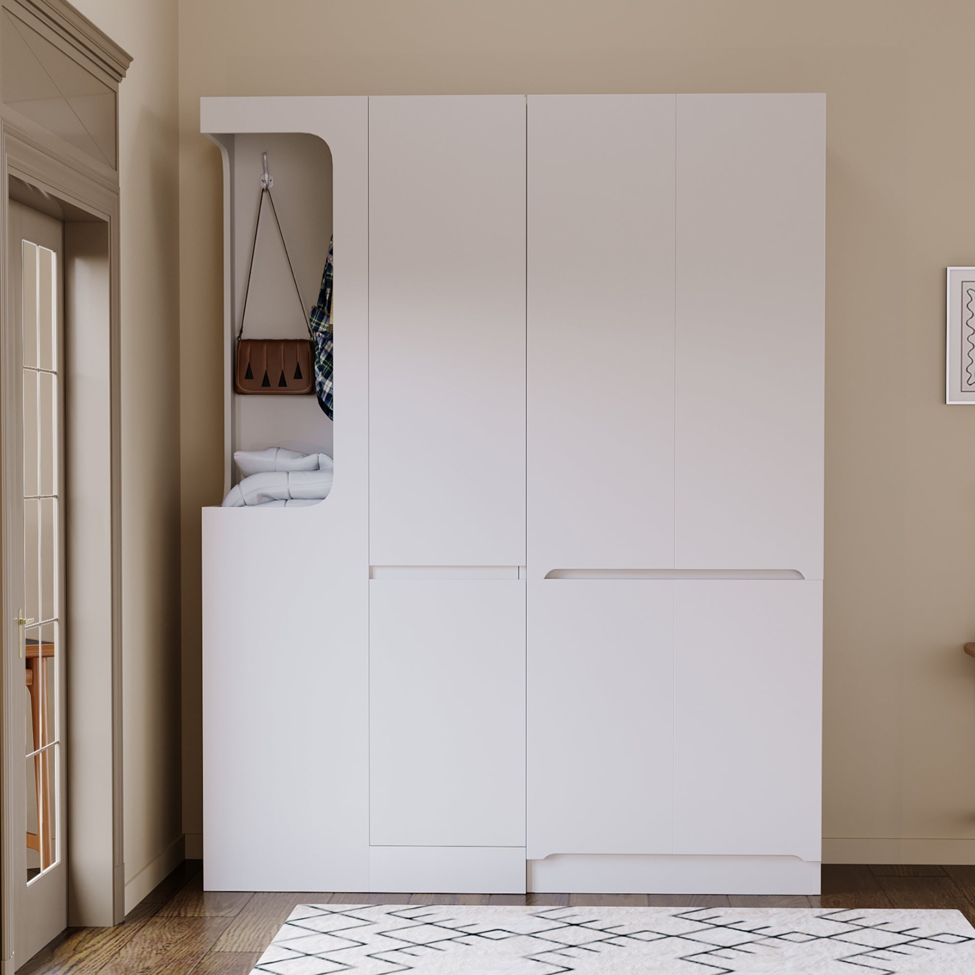 Extra Large Wardrobe with Drawers and Storage Compartments, 140x40x170cm, White
