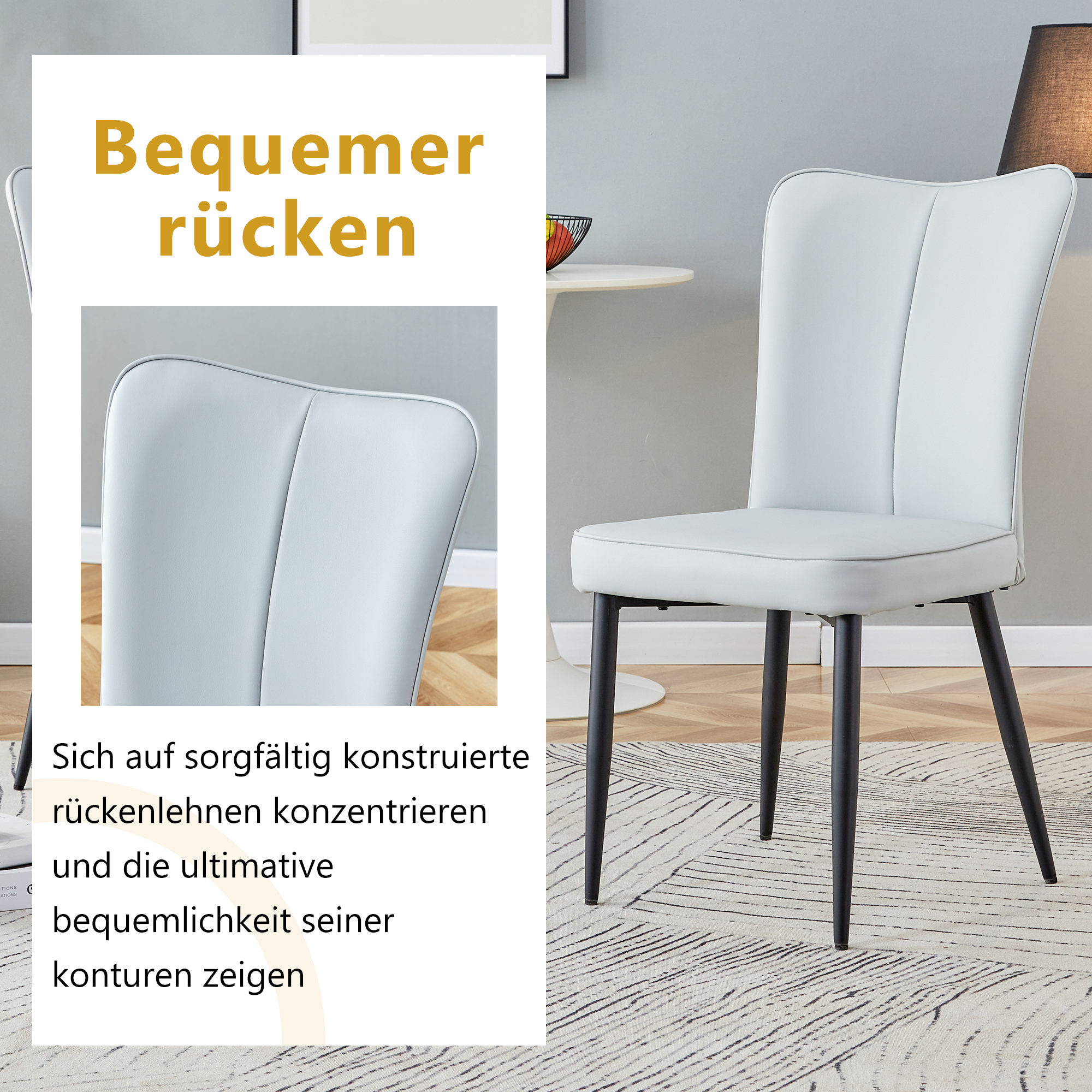 Dining Chairs Set of 2 Modern 89cm High PU Black Metal Legs Light Grey