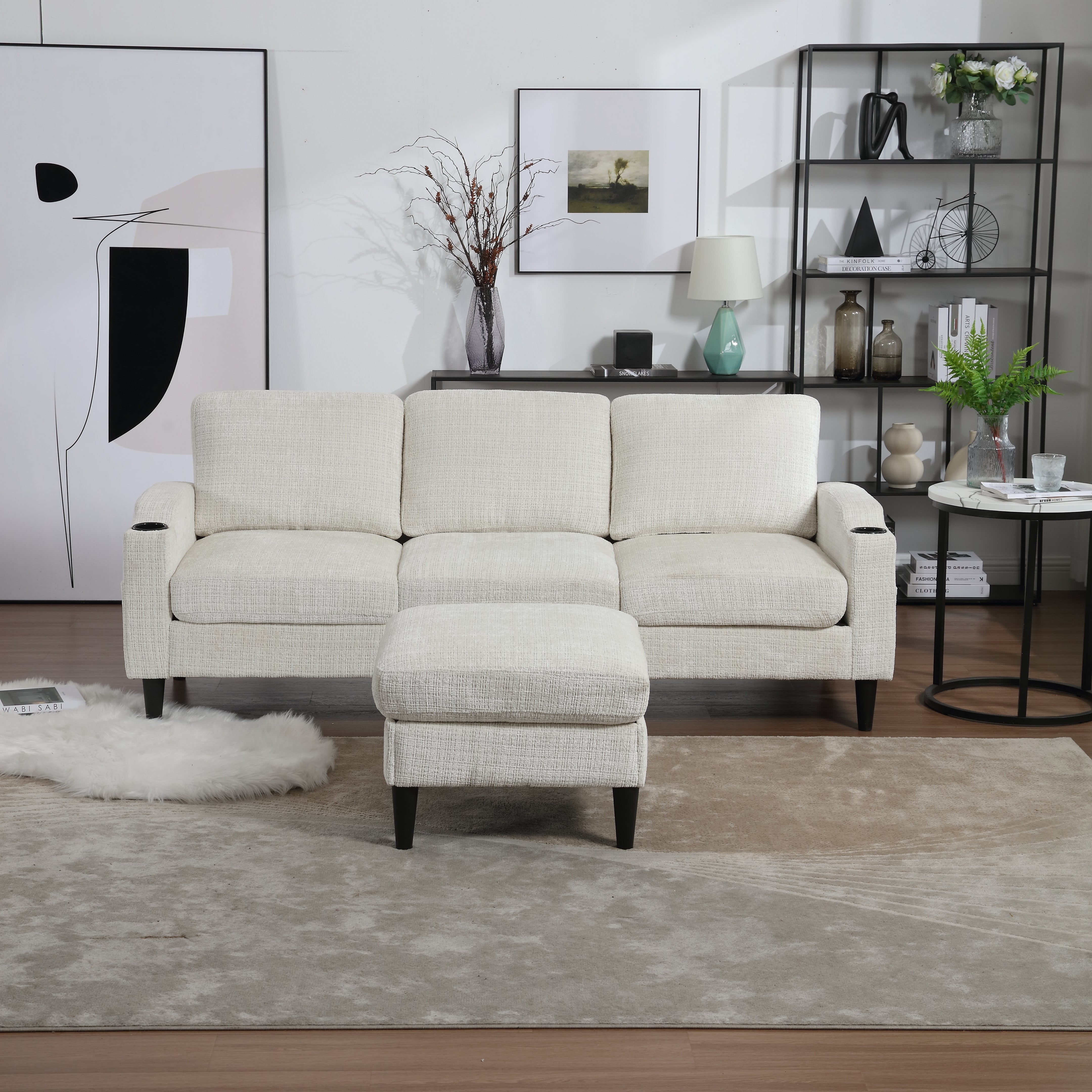 Sofa with Footstool & Storage, 4-Seater Velvet