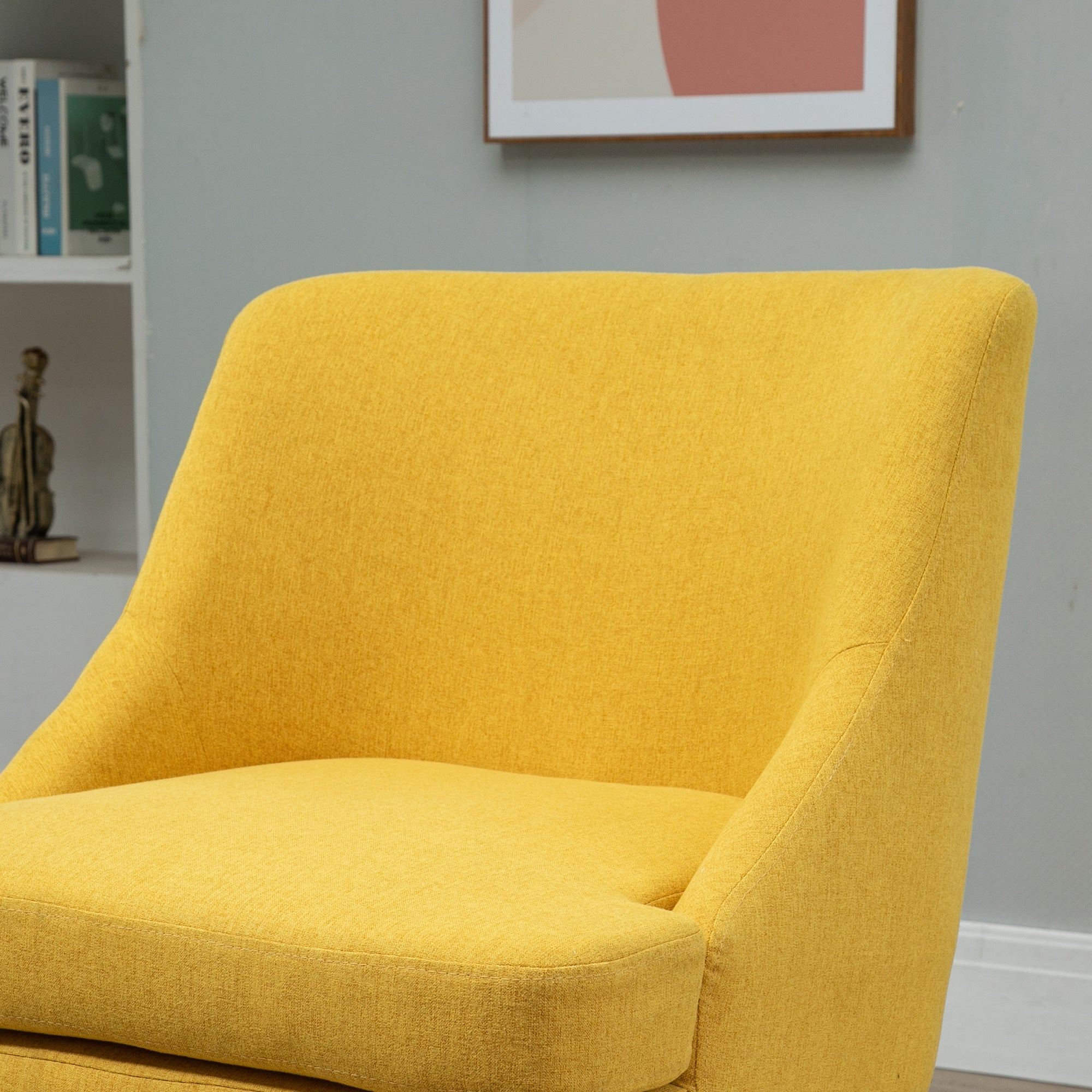 Dining Chair Upholstered with Armrests, Home & Office, Linen-Touch Wood Yellow