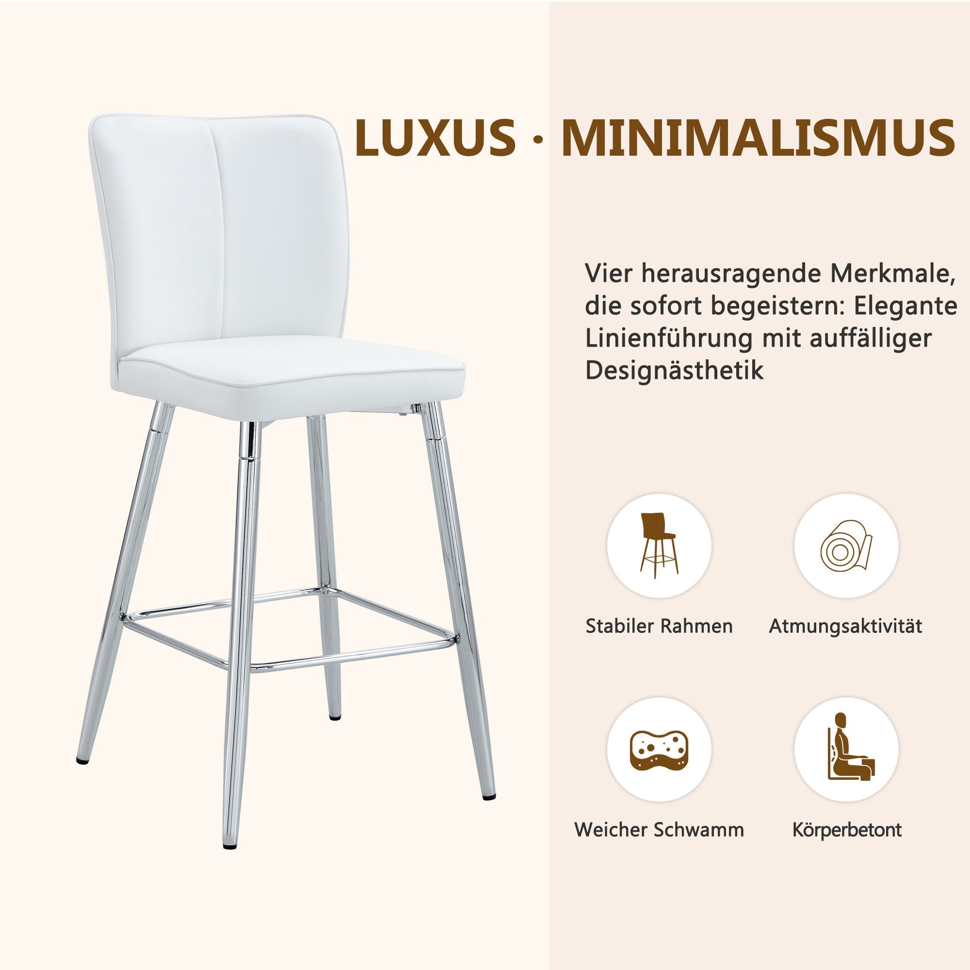 Bar Chair Set of 2 101cm High Ergonomic Backrest White PU