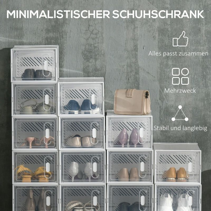 Modulare Schuhaufbewahrungsboxen, 18er-Pack, transparente Türen