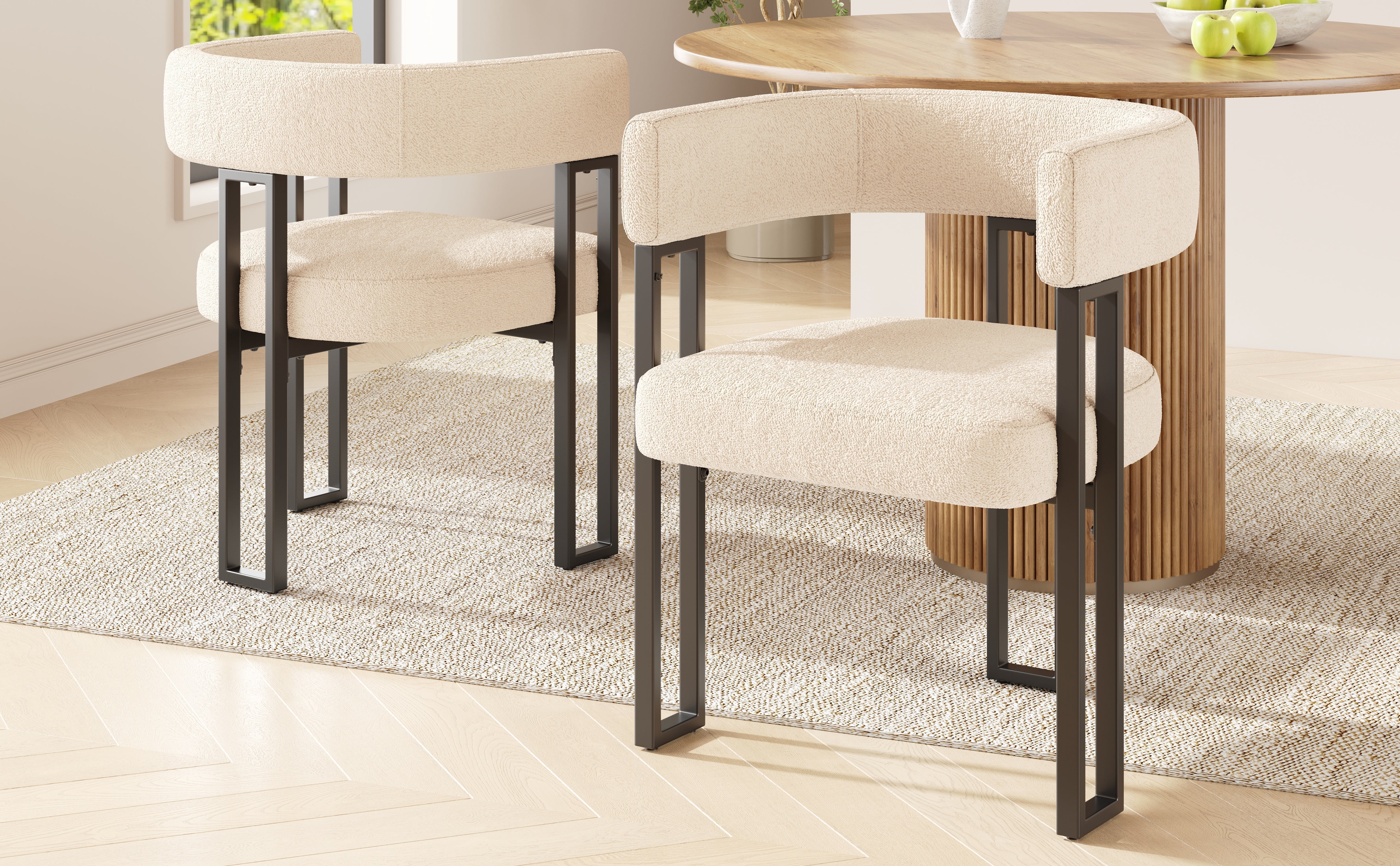 Dining Chair 2-Piece Set, Ergonomic Luxury with Curved Backrest, Beige Fabric