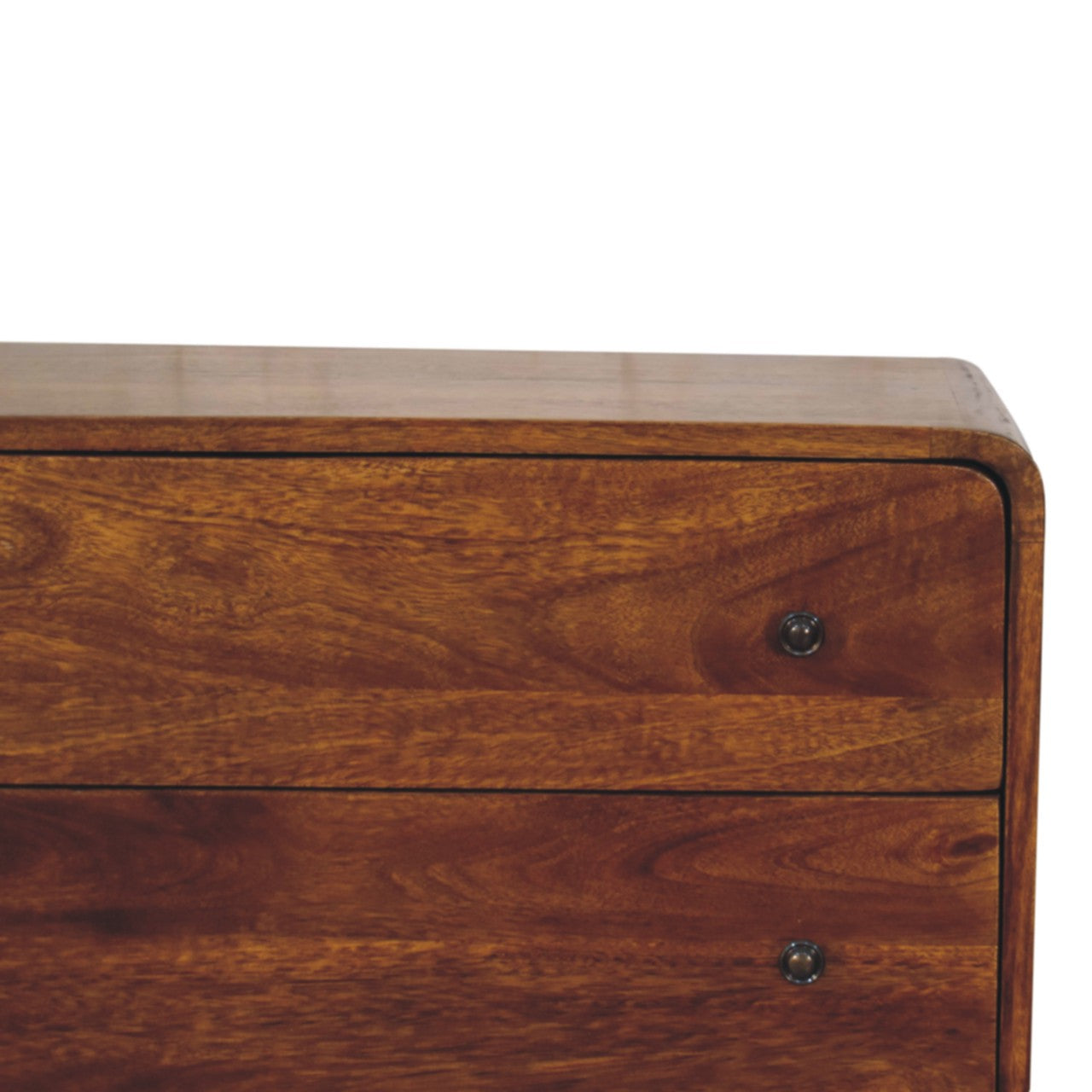Solid Wood Curved Nordic Charm Cabinet, 2 Drawers, 2 Doors, Brown