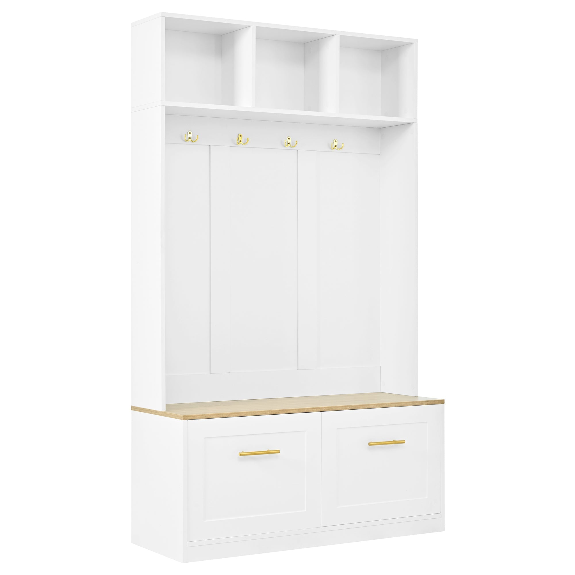 Wardrobe Set Compact Hallway Bench 2 Doors 4 Hooks natural & white