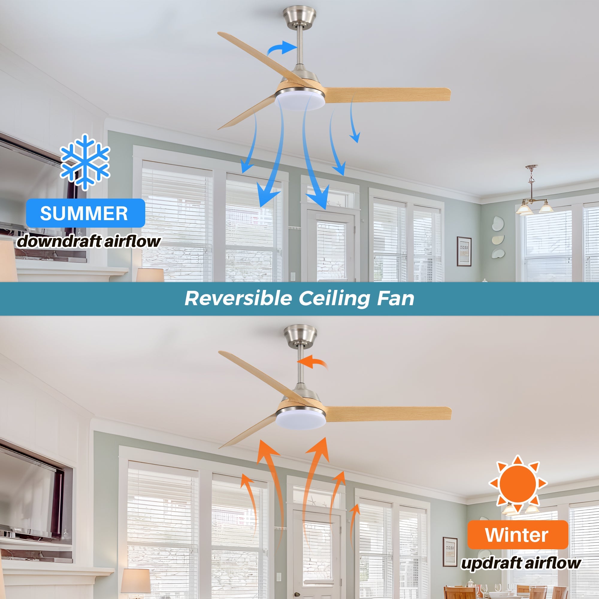 52-inch Ceiling Fan, 22W LED Light & Remote Control, 3 ABS Blades