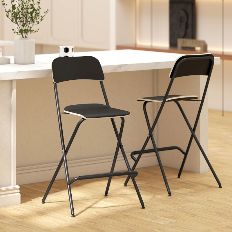 Bar Stools, Folding Chairs with Steel Frame, Black (Set of 2)