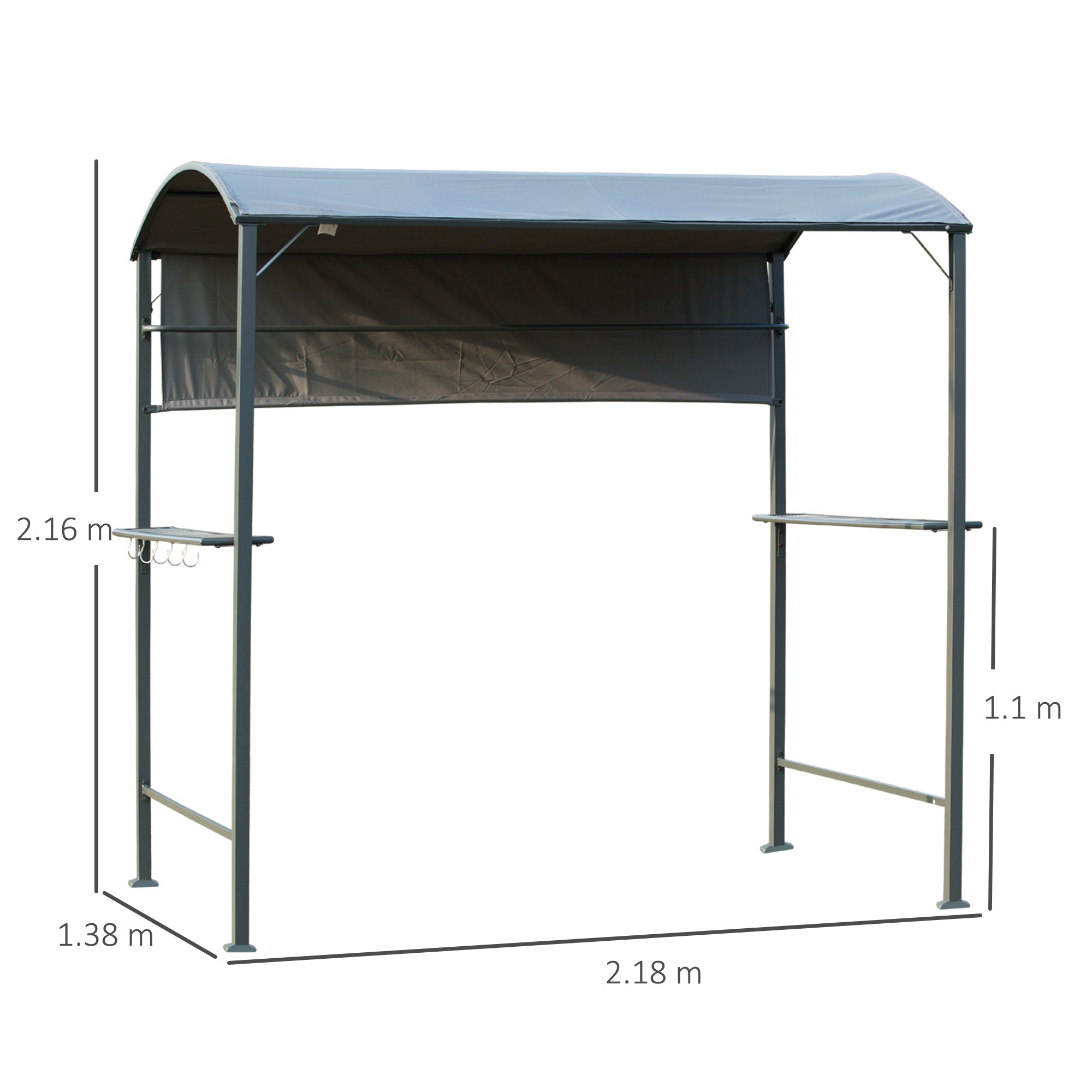 BBQ Gazebo, Flame-Retardant Roof 2 Shelves 218x138x216cm, Black Polyester