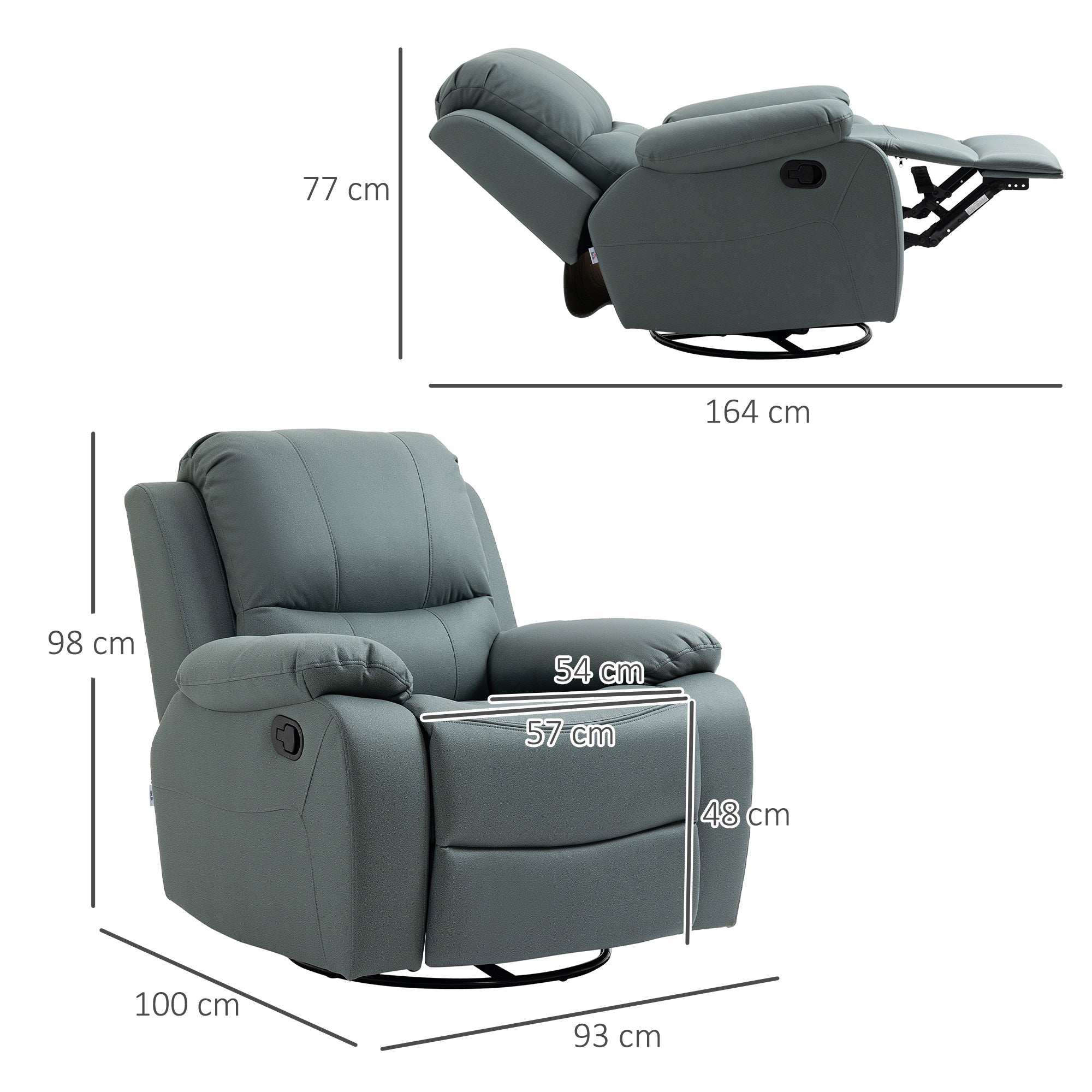 Swivel TV Armchair, 135° Reclining with Footrest, Polyester Green